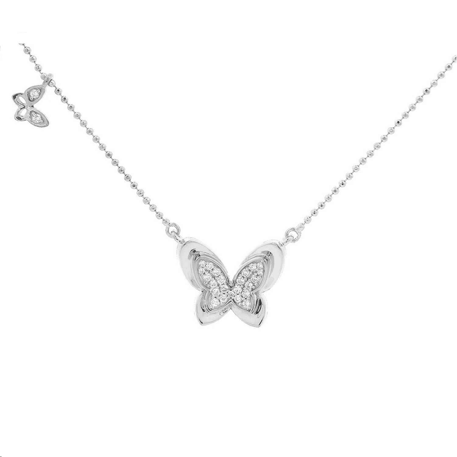 Ladies 0.15CT Round Diamond Necklace Sterling Silver Elegant Fashion Jewelry