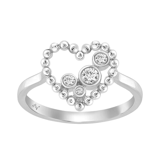 Heart-Shaped 0.13 Ct Round Diamond Ring For Women Sterling Silver Bezel Set Elegant Ladies Ring