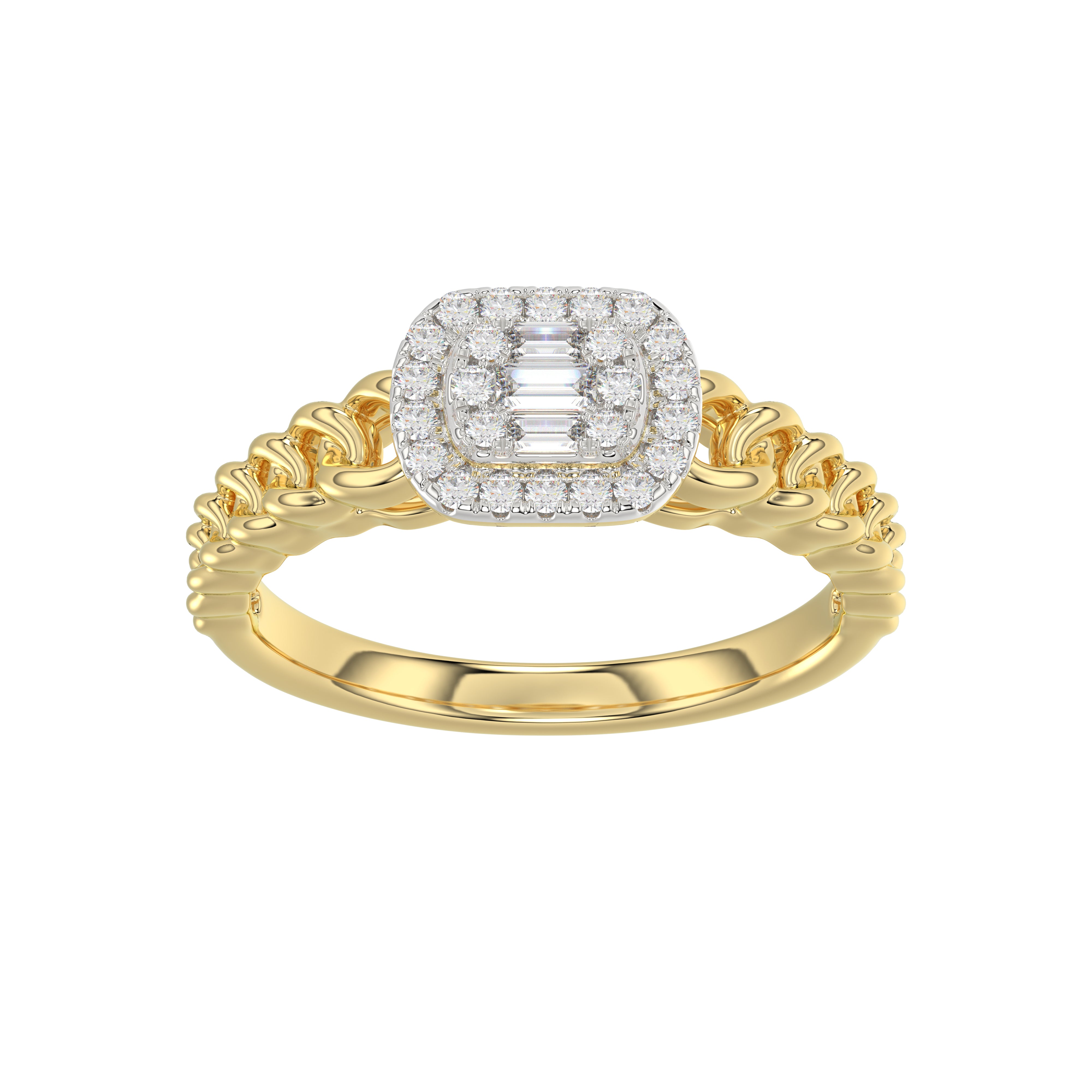 14K Yellow Gold Fashion Ladies Ring with 0.20 CT Round/Baguette Cut Diamond