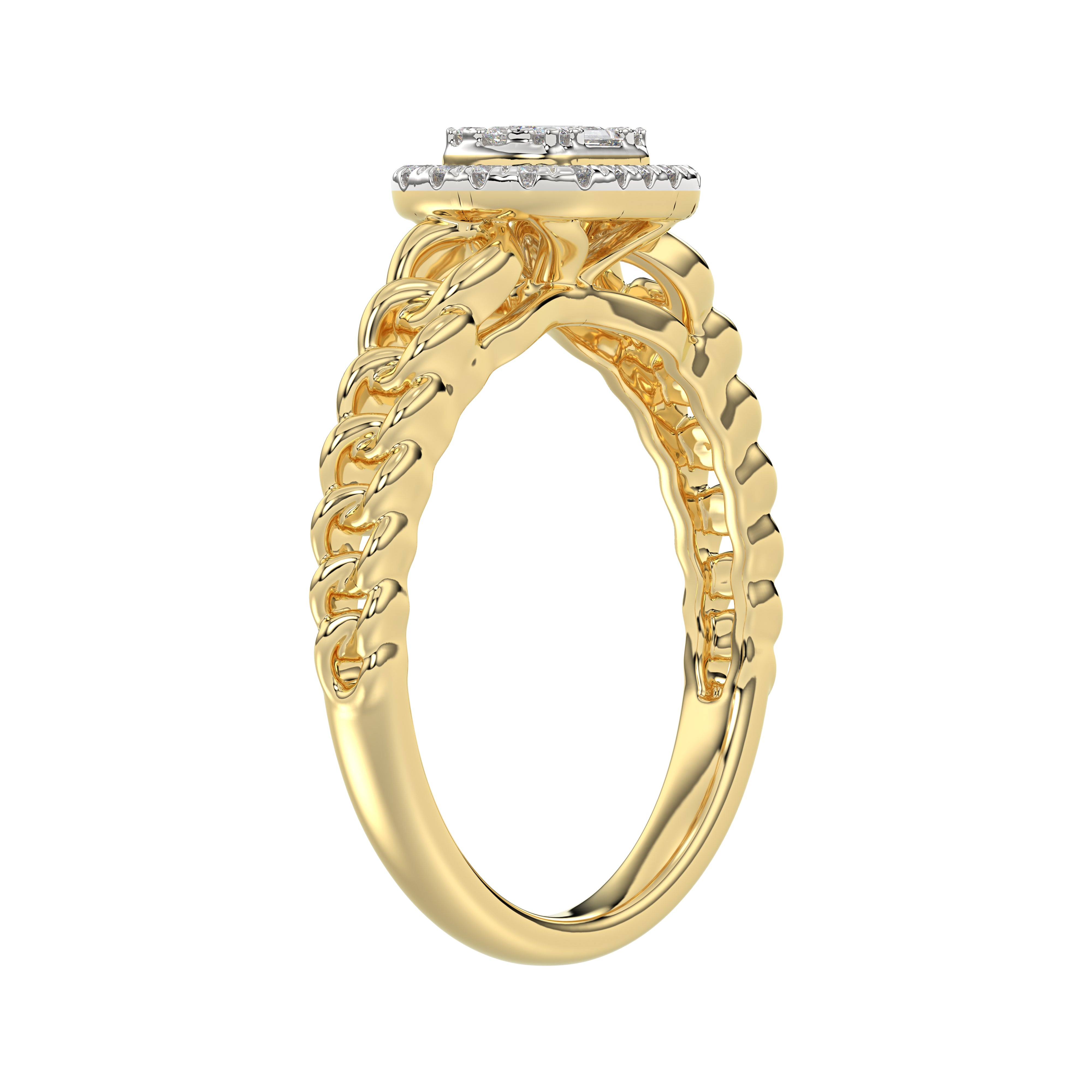 14K Yellow Gold Fashion Ladies Ring with 0.20 CT Round/Baguette Cut Diamond