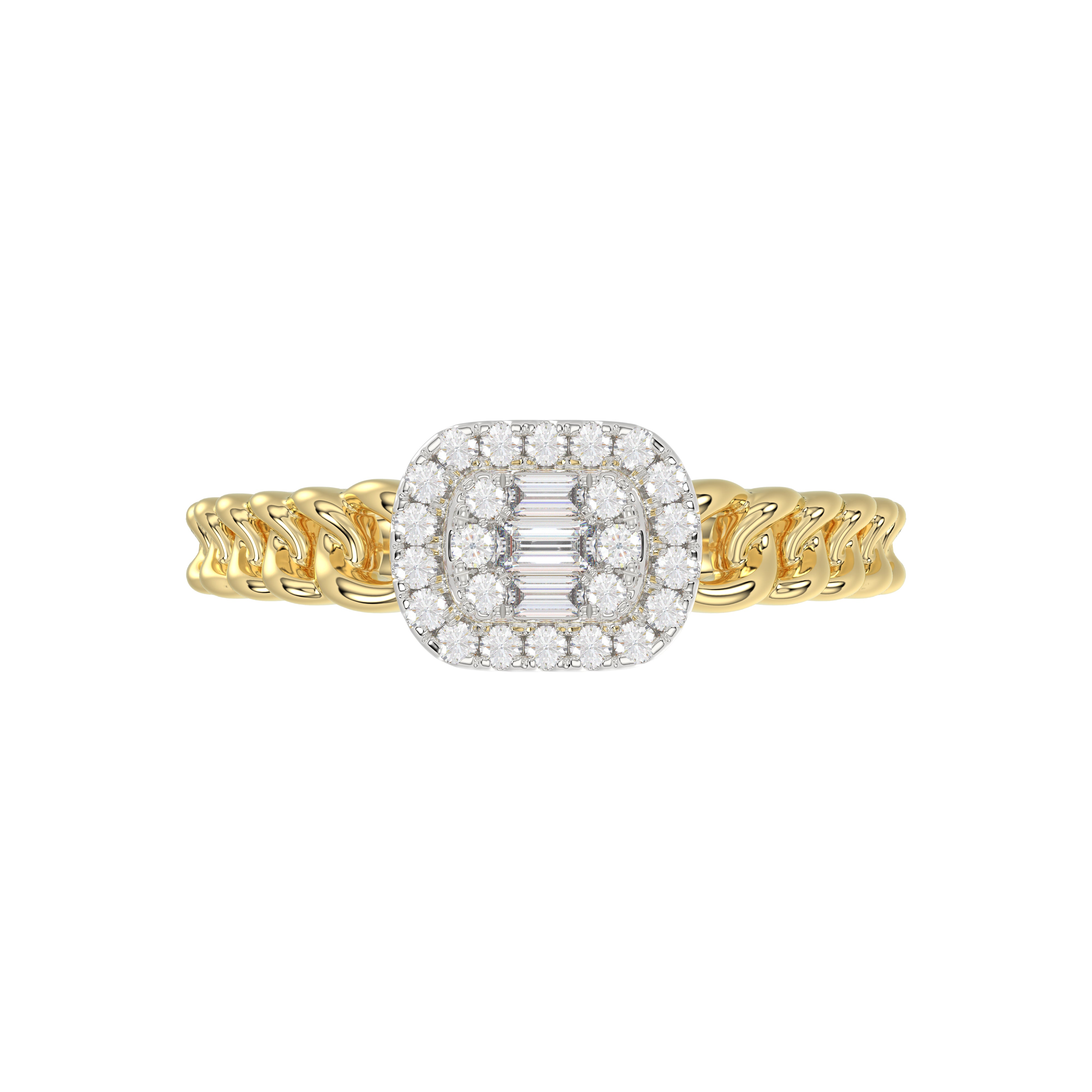 14K Yellow Gold Fashion Ladies Ring with 0.20 CT Round/Baguette Cut Diamond