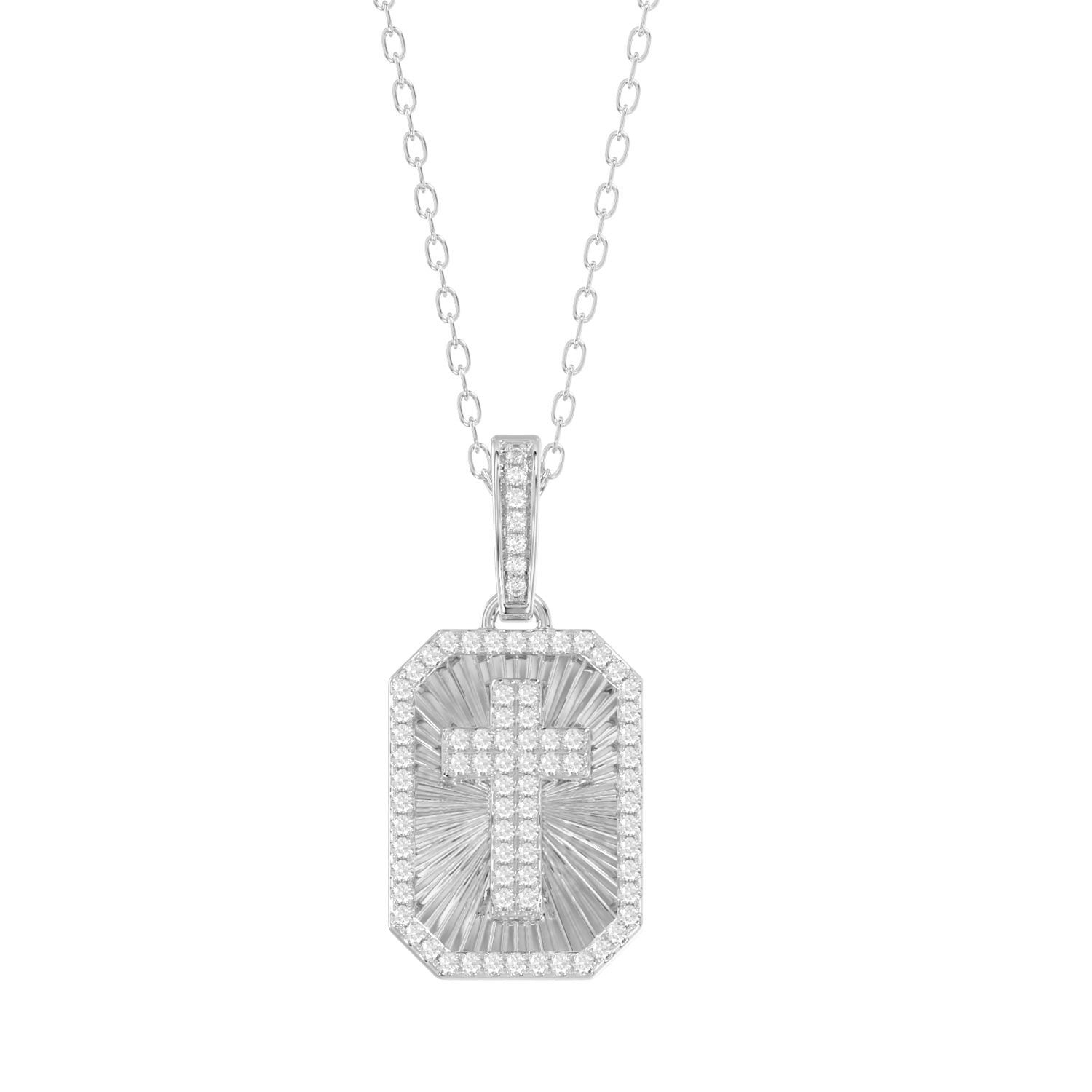 Sterling Silver Ladies 0.20CT Round Diamond Cross Pendant With Chain Elegant Fashion Jewelry