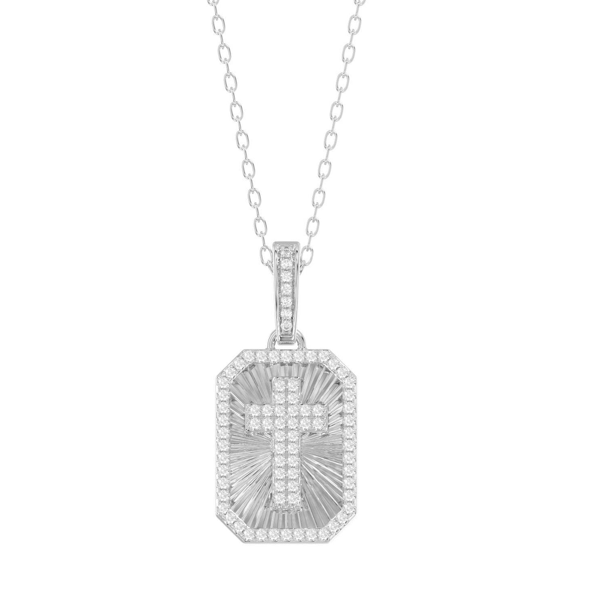 Sterling Silver Ladies 0.20CT Round Diamond Cross Pendant With Chain Elegant Fashion Jewelry