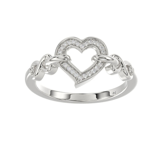 Ladies Sterling Silver 0.05Ct Round Diamond Heart Design Fashion Ring Stylish Ladies Jewelry Ring