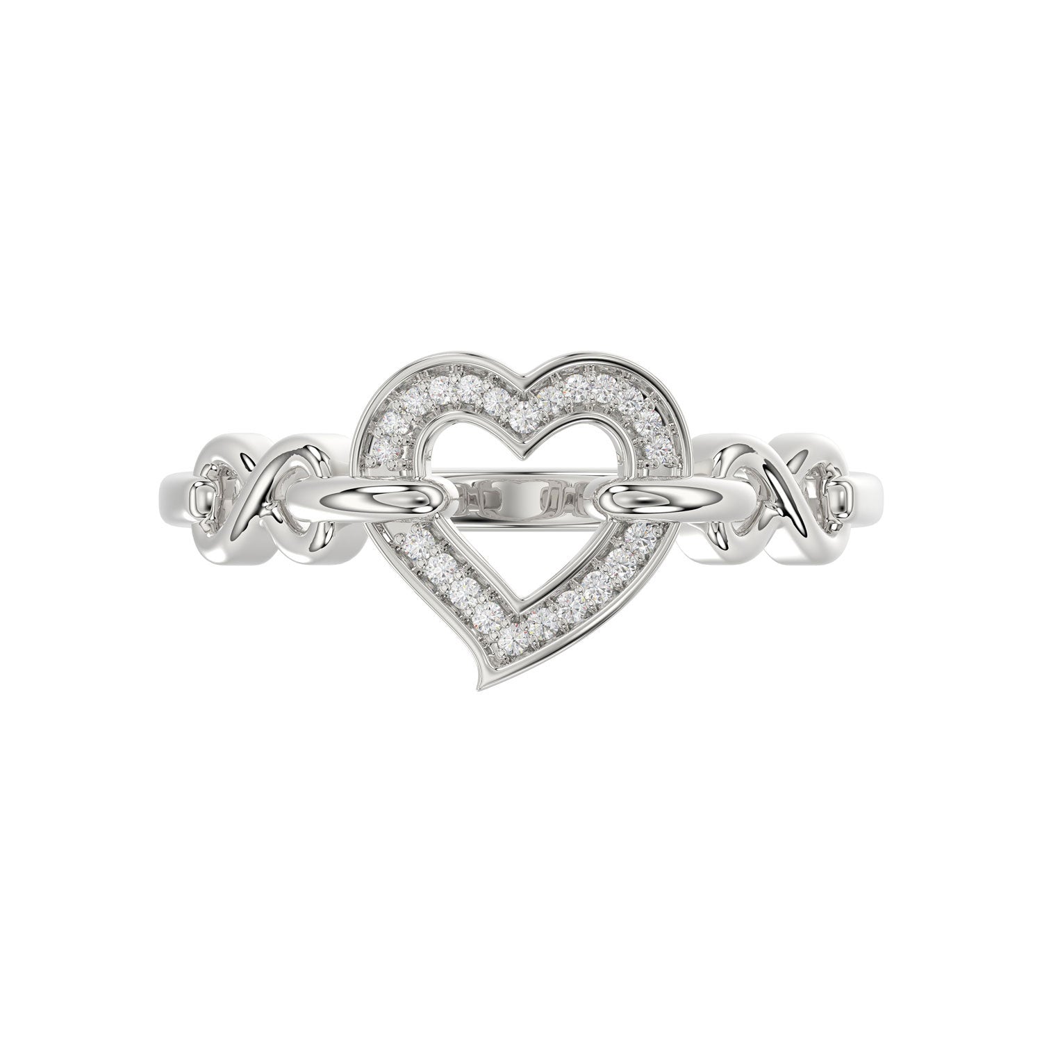 Ladies Sterling Silver 0.05Ct Round Diamond Heart Design Fashion Ring Stylish Ladies Jewelry Ring
