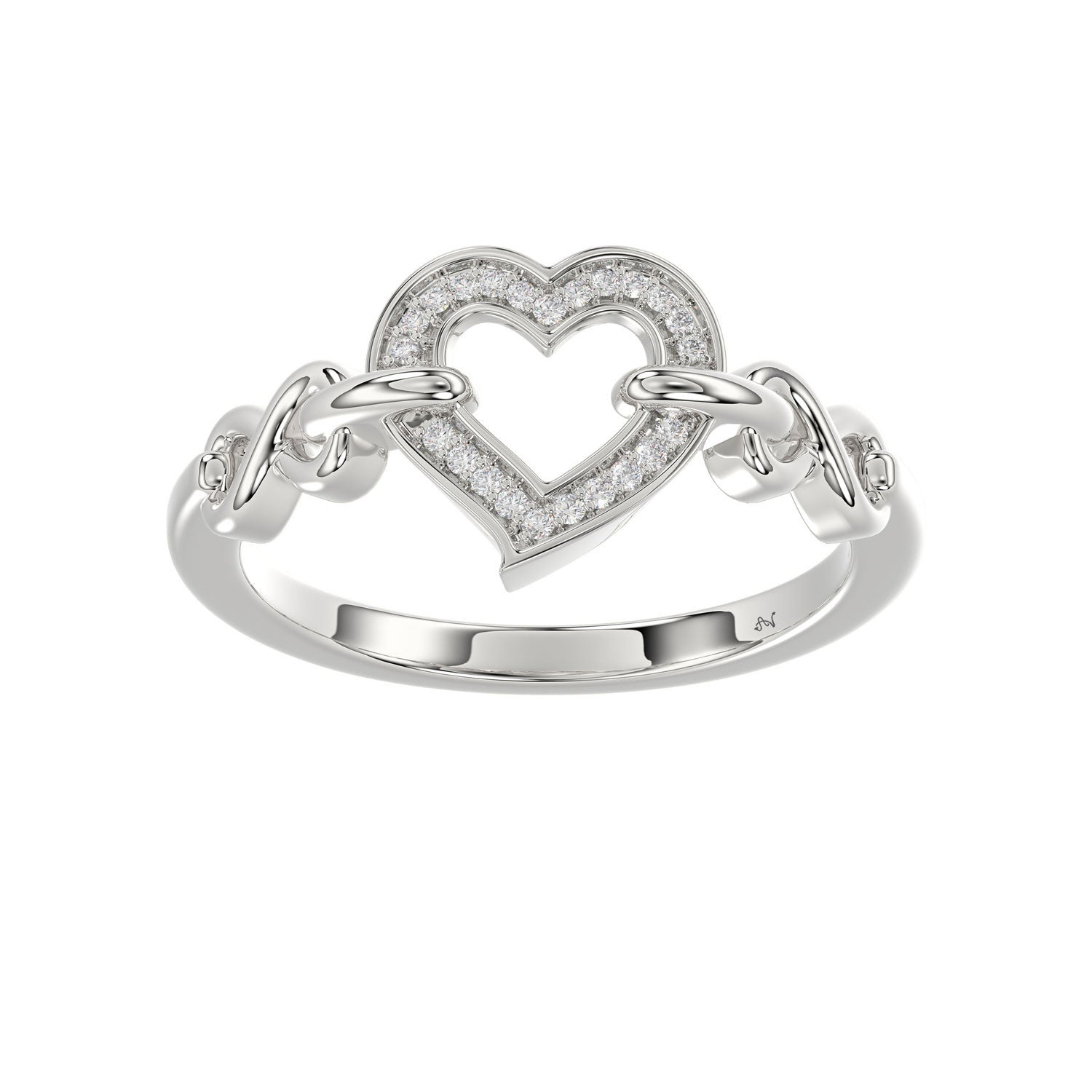 Ladies Sterling Silver 0.05Ct Round Diamond Heart Design Fashion Ring Stylish Ladies Jewelry Ring