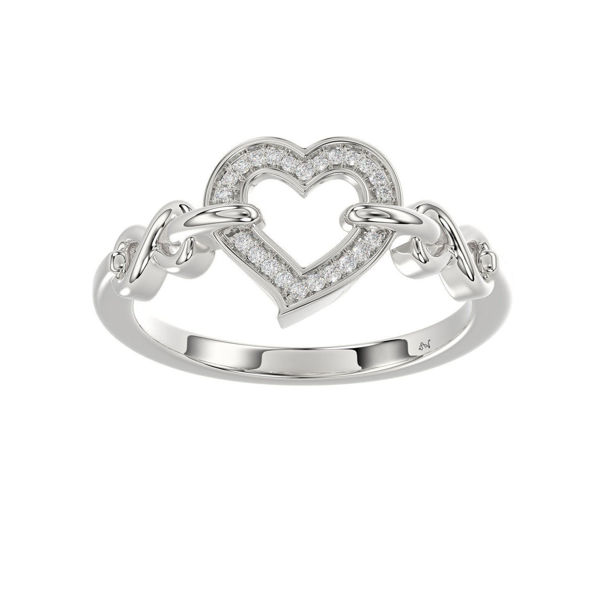 Ladies Sterling Silver 0.05Ct Round Diamond Heart Design Fashion Ring Stylish Ladies Jewelry Ring