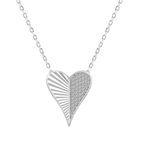 Sterling Silver Ladies 0.15CT Round Diamond Heart Elegant Fashion Jewelry Necklace