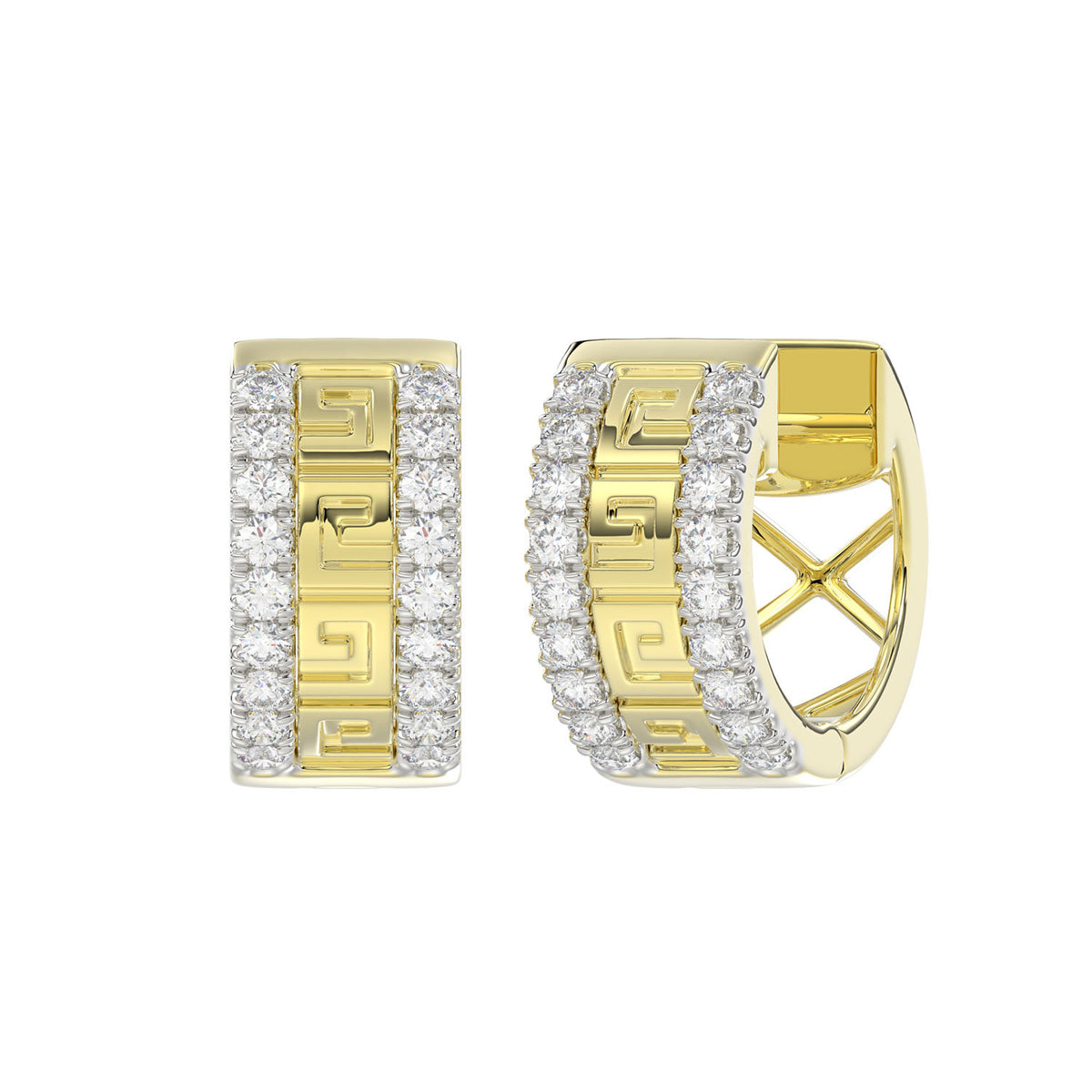 LADIES HOOP EARRINGS 0.25CT ROUND DIAMOND 10K YELLOW GOLD