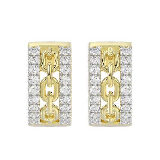 Beautiful 10K Yellow Gold Ladies Hoop Earrings With Sparkling 0.25 Ct Round Diamonds. A Classic And Elegant Fashion Jewelry Design.
