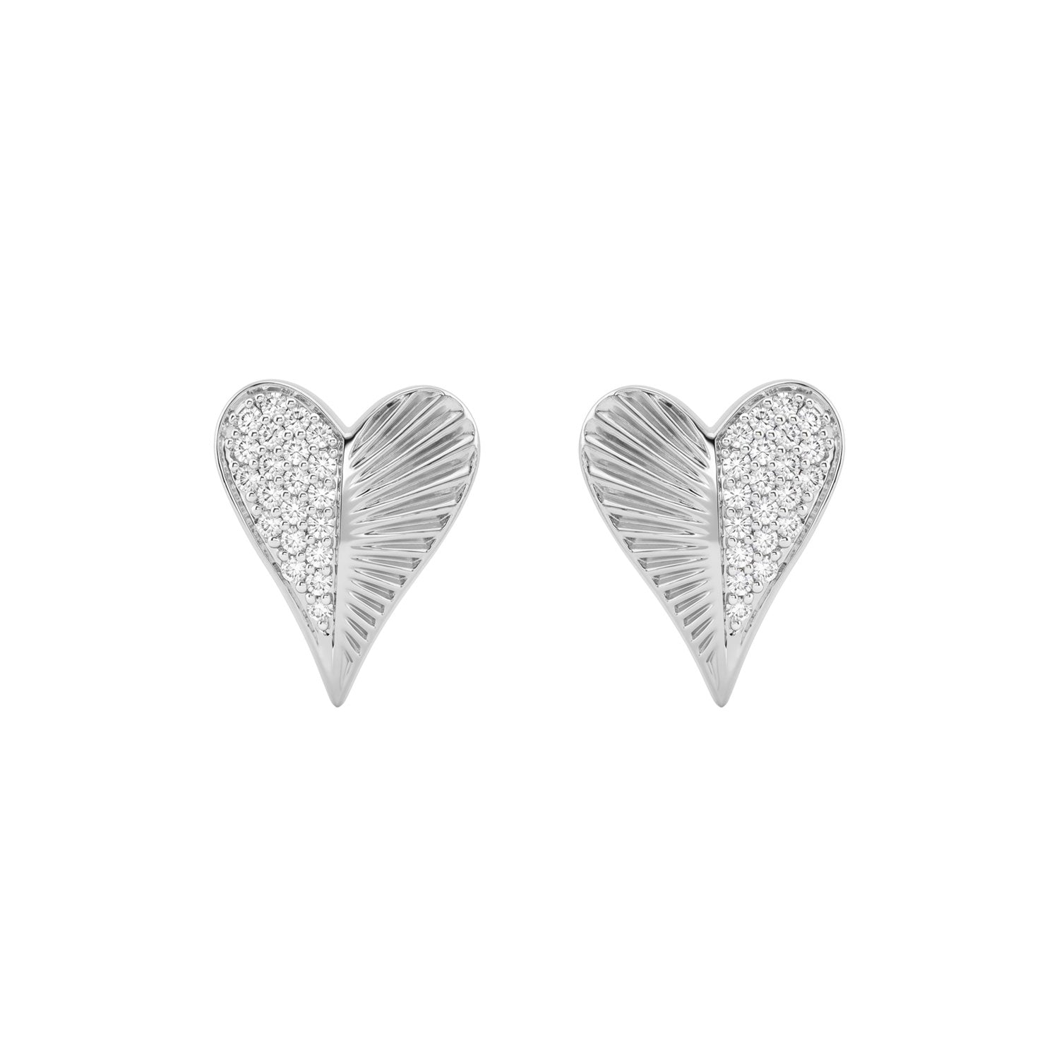 Sterling Silver Heart Shaped Diamond Stud Earrings For Women 0.13 Ct Round Cut Elegant Ladies Earrings