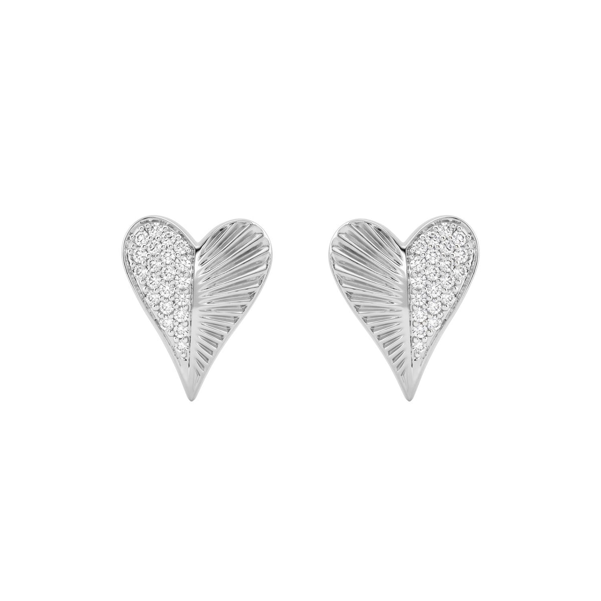 Sterling Silver Heart Shaped Diamond Stud Earrings For Women 0.13 Ct Round Cut Elegant Ladies Earrings