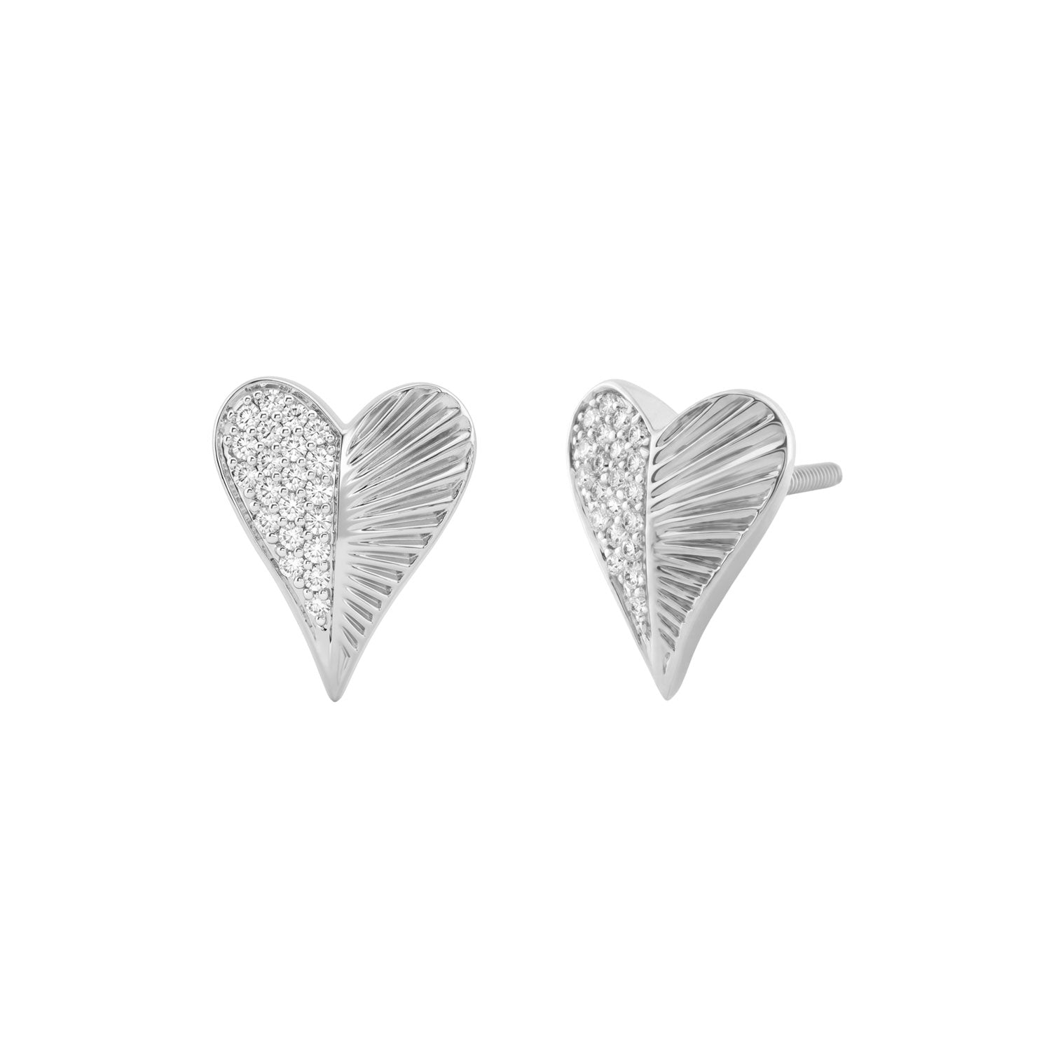 Sterling Silver Heart Shaped Diamond Stud Earrings For Women 0.13 Ct Round Cut Elegant Ladies Earrings