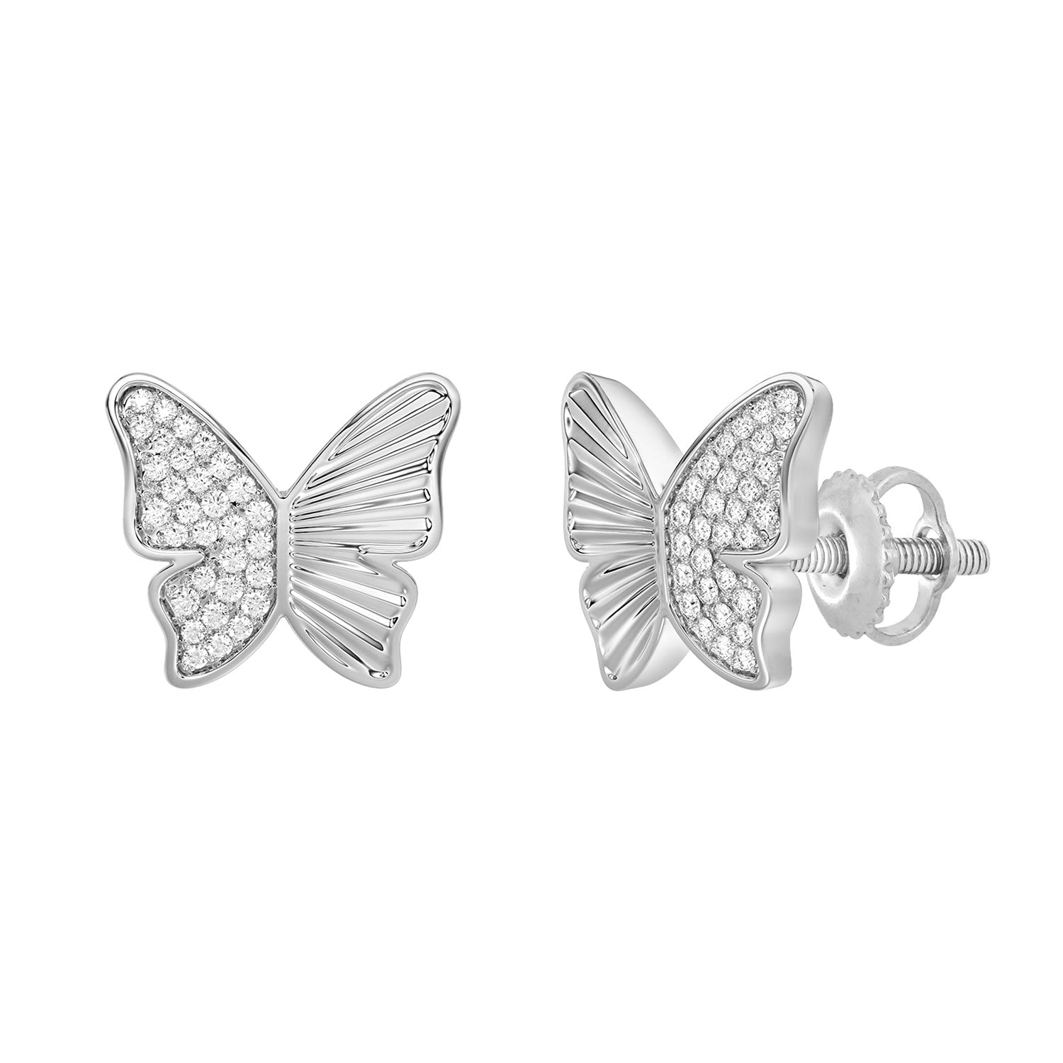 Sterling Silver Round Diamond Butterfly Stud Earrings For Women  0.16 Ct Round Cut Elegant Ladies Earrings