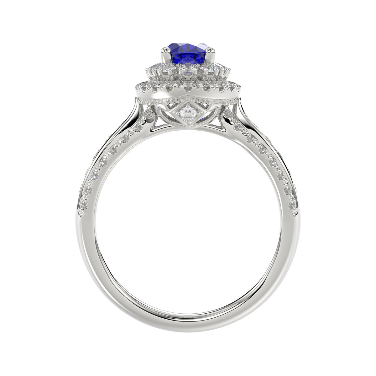 LADIES RING 1.65CT ROUND/BLUE SAPPHIRE OVAL DIAMOND 14K WHITE GOLD (CENTER STONE 0.94CT BLUE SAPPHIRE OVAL DIAMOND)