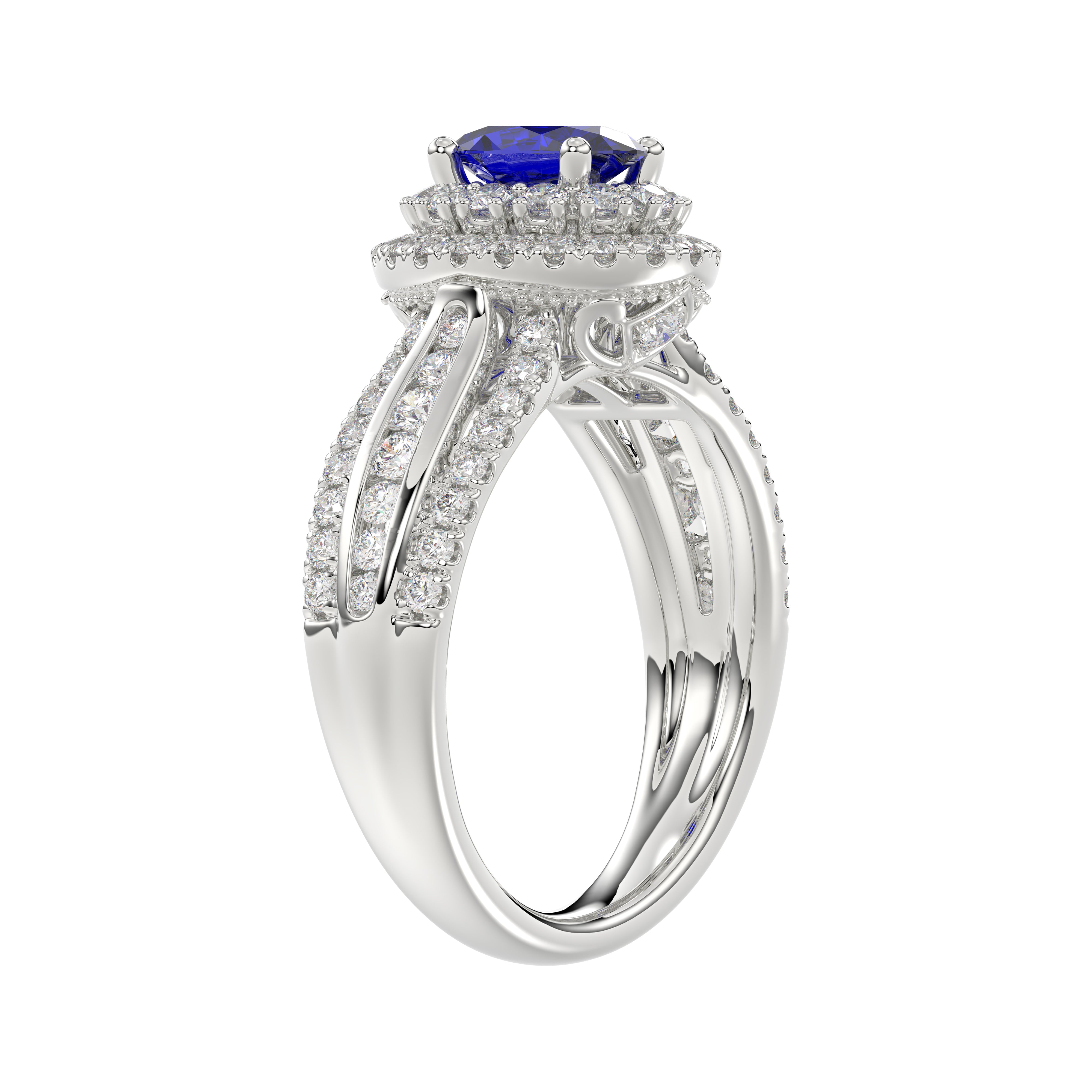LADIES RING 1.65CT ROUND/BLUE SAPPHIRE OVAL DIAMOND 14K WHITE GOLD (CENTER STONE 0.94CT BLUE SAPPHIRE OVAL DIAMOND)