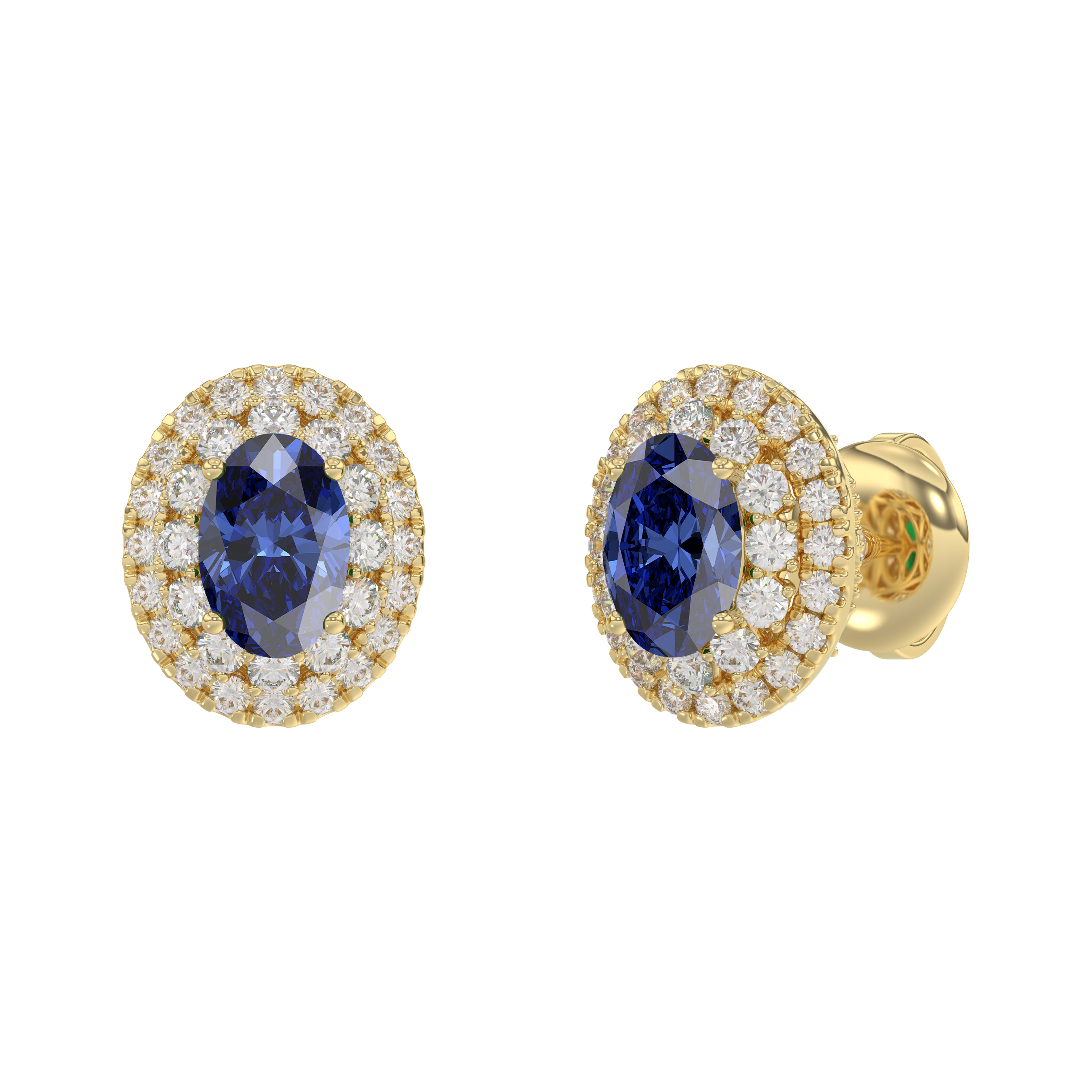 Luxury 14K Yellow Gold Earrings With Oval Sapphire And Round Diamond Accents. A Classic And Elegant 1.88Ct Fine Jewelry Design For Her.