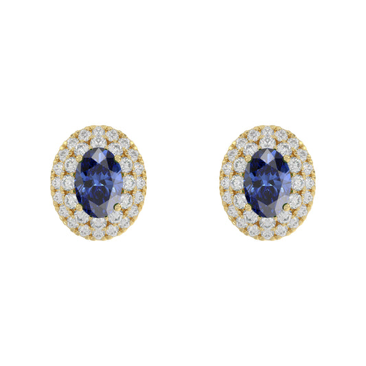Luxury 14K Yellow Gold Earrings With Oval Sapphire And Round Diamond Accents. A Classic And Elegant 1.88Ct Fine Jewelry Design For Her.