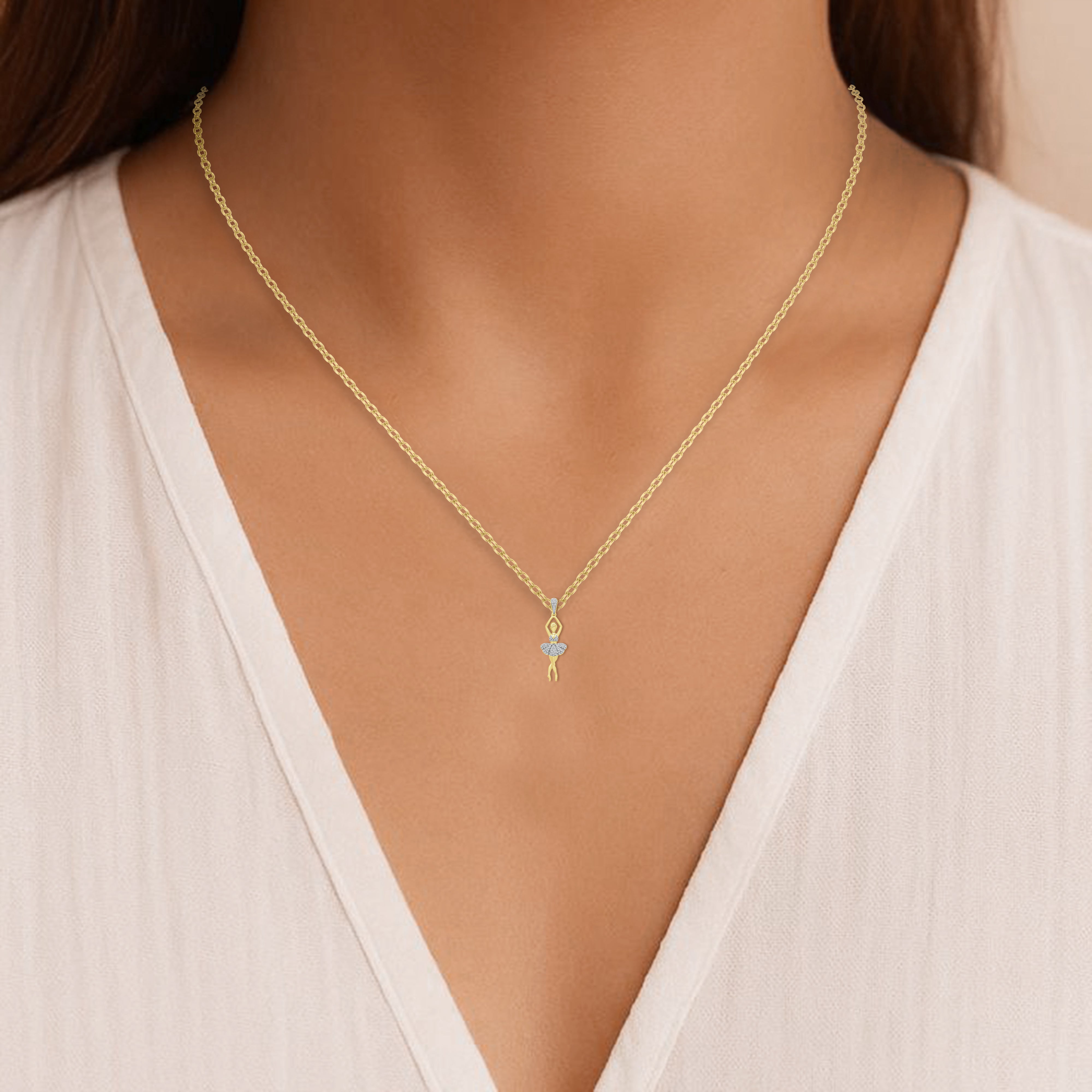 LADIES PENDANT WITH CHAIN 0.10CT ROUND DIAMOND 10K YELLOW GOLD