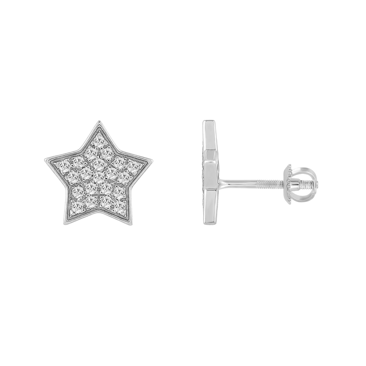 Sterling Silver Ladies 0.25CT Round Diamond Star Shape Earrings Elegant Fashion Jewelry