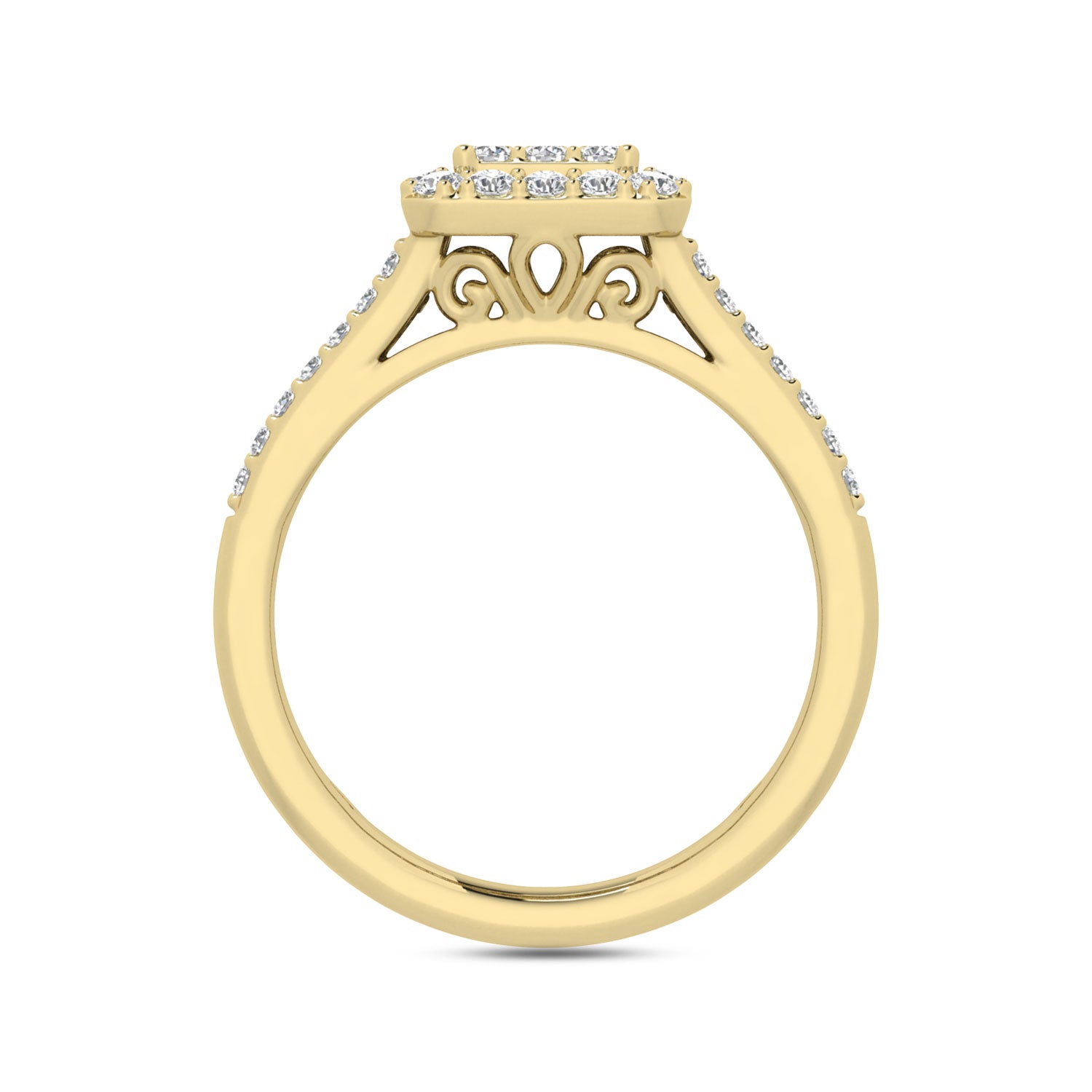 LADIES RING 1.00CT ROUND/BAGUETTE DIAMOND 10K YELLOW GOLD