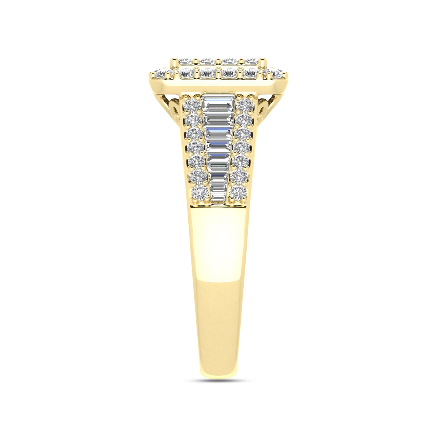 LADIES RING 1.00CT ROUND/BAGUETTE DIAMOND 10K YELLOW GOLD