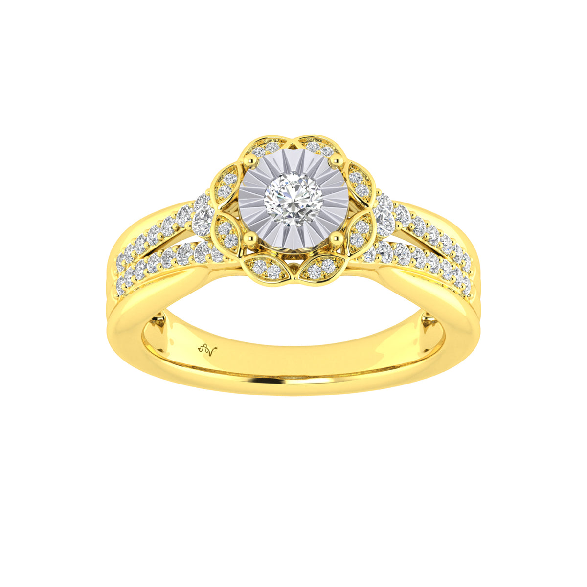 LADIES RING 0.50CT ROUND DIAMOND 10K YELLOW GOLD