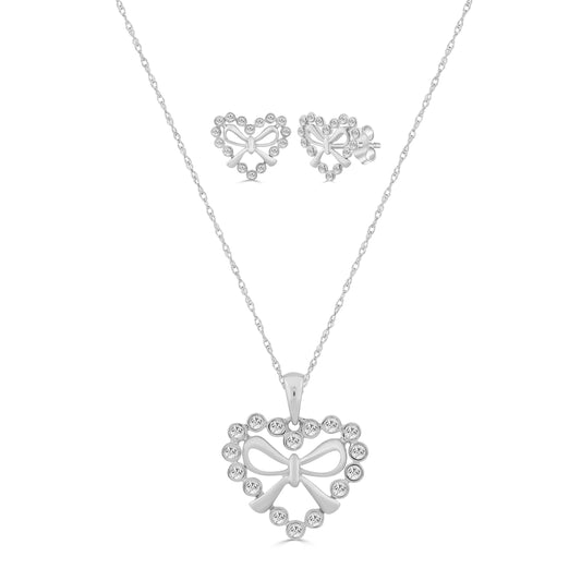 Sterling Silver Ladies 0.13CT Round Diamond Heart Pendant With Chain Elegant Fashion Jewelry Necklace