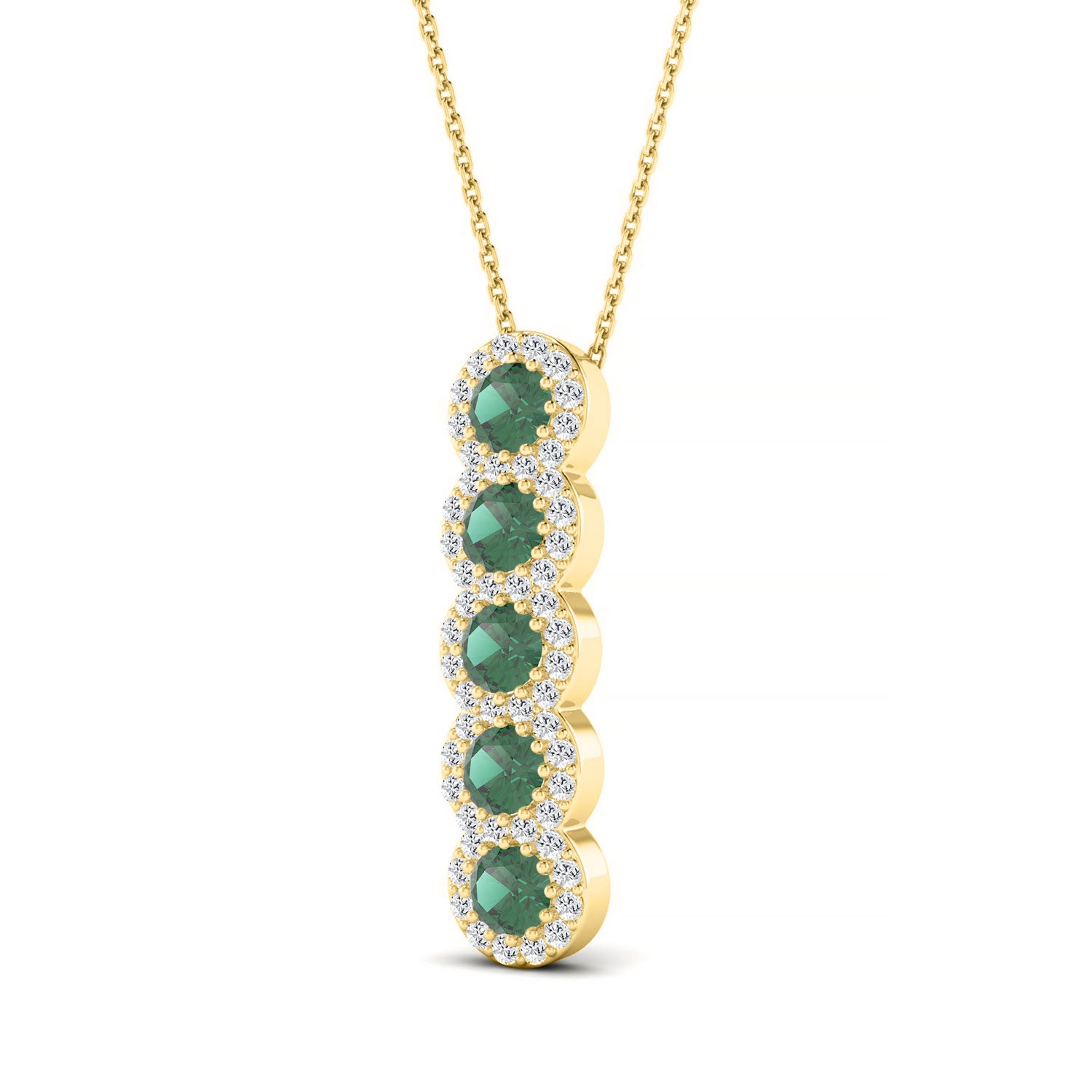 LADIES PENDANT WITH CHAIN 1.80CT ROUND/GREEN EMERALD ROUND DIAMOND 14K YELLOW GOLD