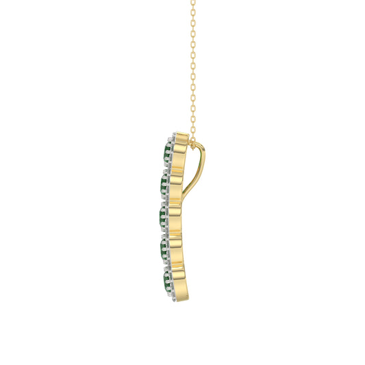 14K Yellow Gold 1.80Ct Emerald And Round Diamond Pendant For Women. A Refined Luxury Jewelry Design Includes Chain