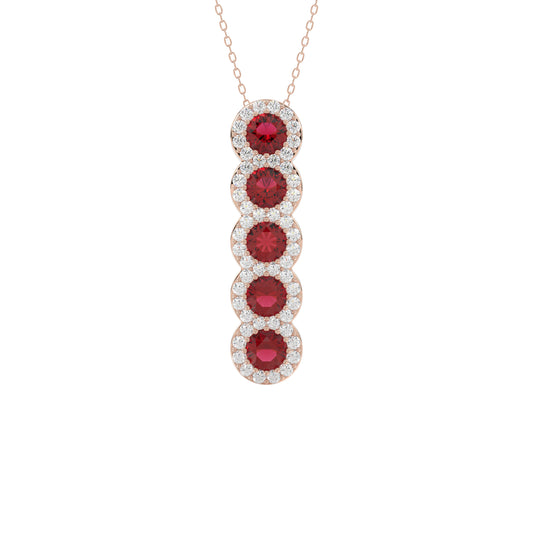 LADIES PENDANT 1.80CT ROUND/RUBY ROUND DIAMOND 14K ROSE GOLD (ROUND RUBY 1.40CT)