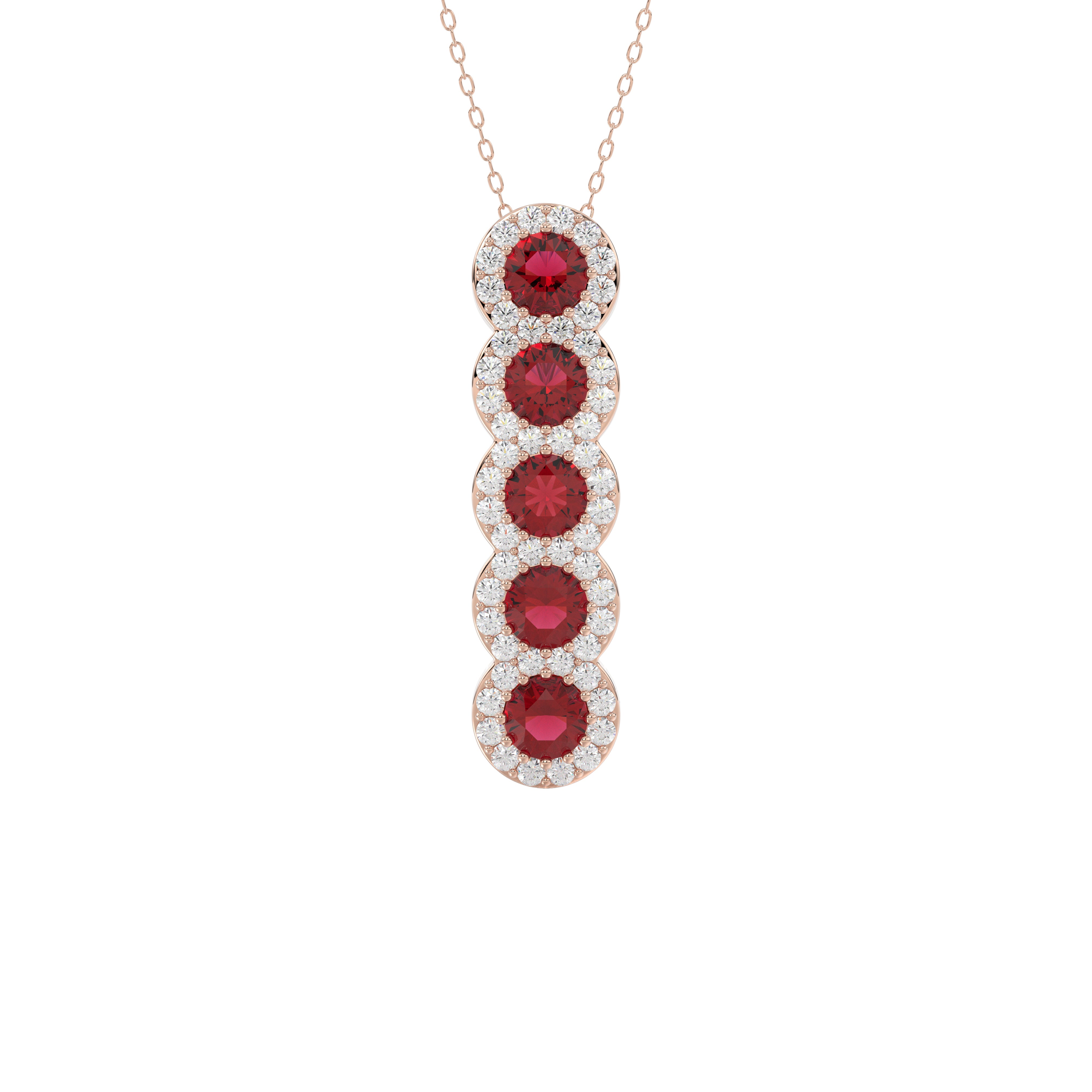 LADIES PENDANT 1.80CT ROUND/RUBY ROUND DIAMOND 14K ROSE GOLD (ROUND RUBY 1.40CT)