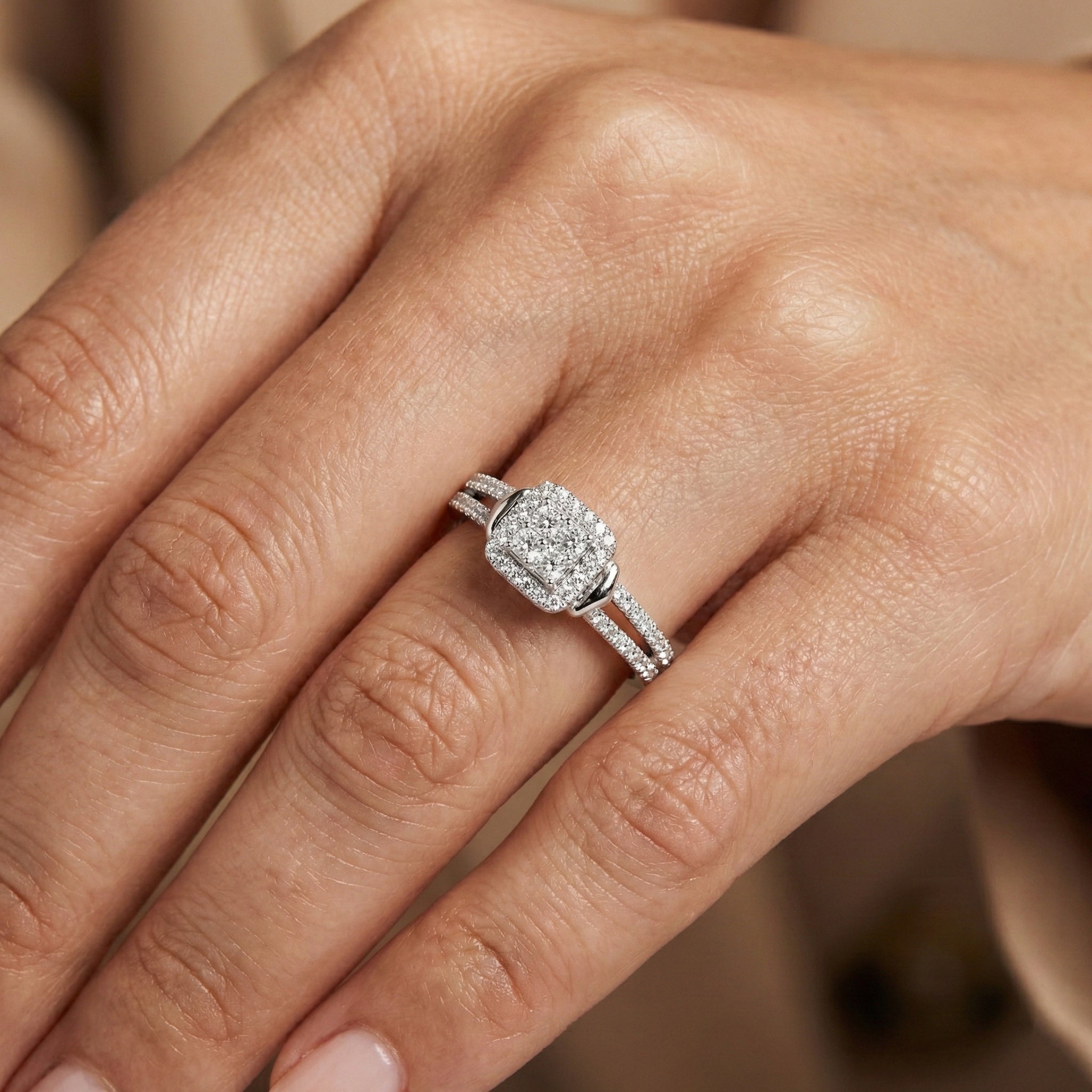 Ladies 0.20Ct Round Diamond Sterling Silver White Engagement Ring – Elegant Promise Ring For Women