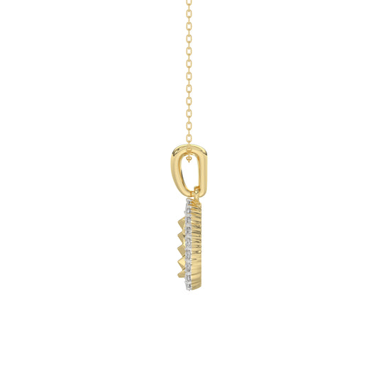 Elegant 10K Yellow Gold Ladies Teardrop Nugget Pendant Featuring A Cluster Of 0.20 Ct Round Diamonds. Includes Chain