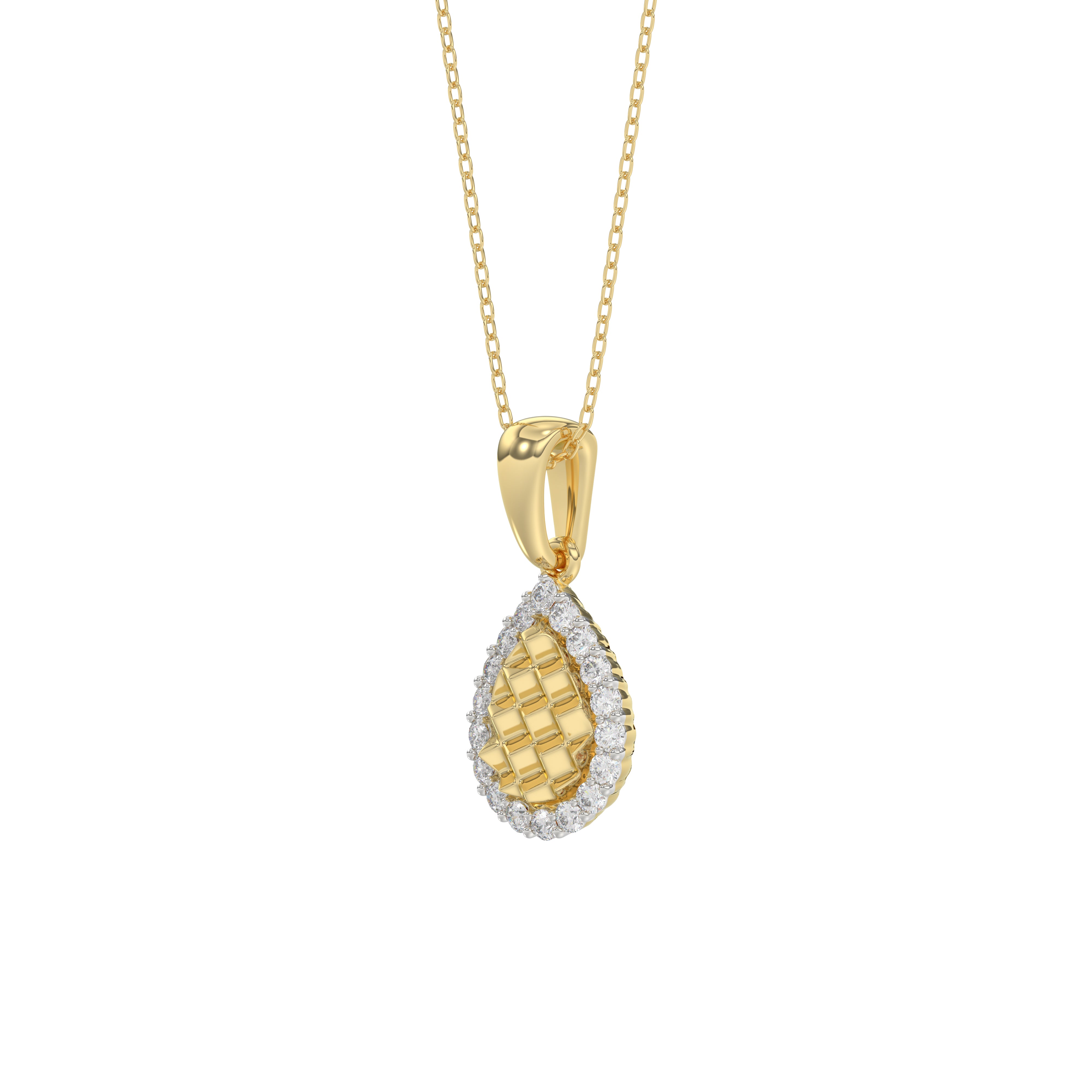 Elegant 10K Yellow Gold Ladies Teardrop Nugget Pendant Featuring A Cluster Of 0.20 Ct Round Diamonds. Includes Chain
