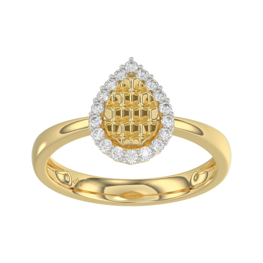 10K Yellow Gold Round Diamond Halo Ring With Nugget Design For Women. A Sparkling And Elegant 0.20 Ct Fine Jewelry Ring Perfect For Gifting.