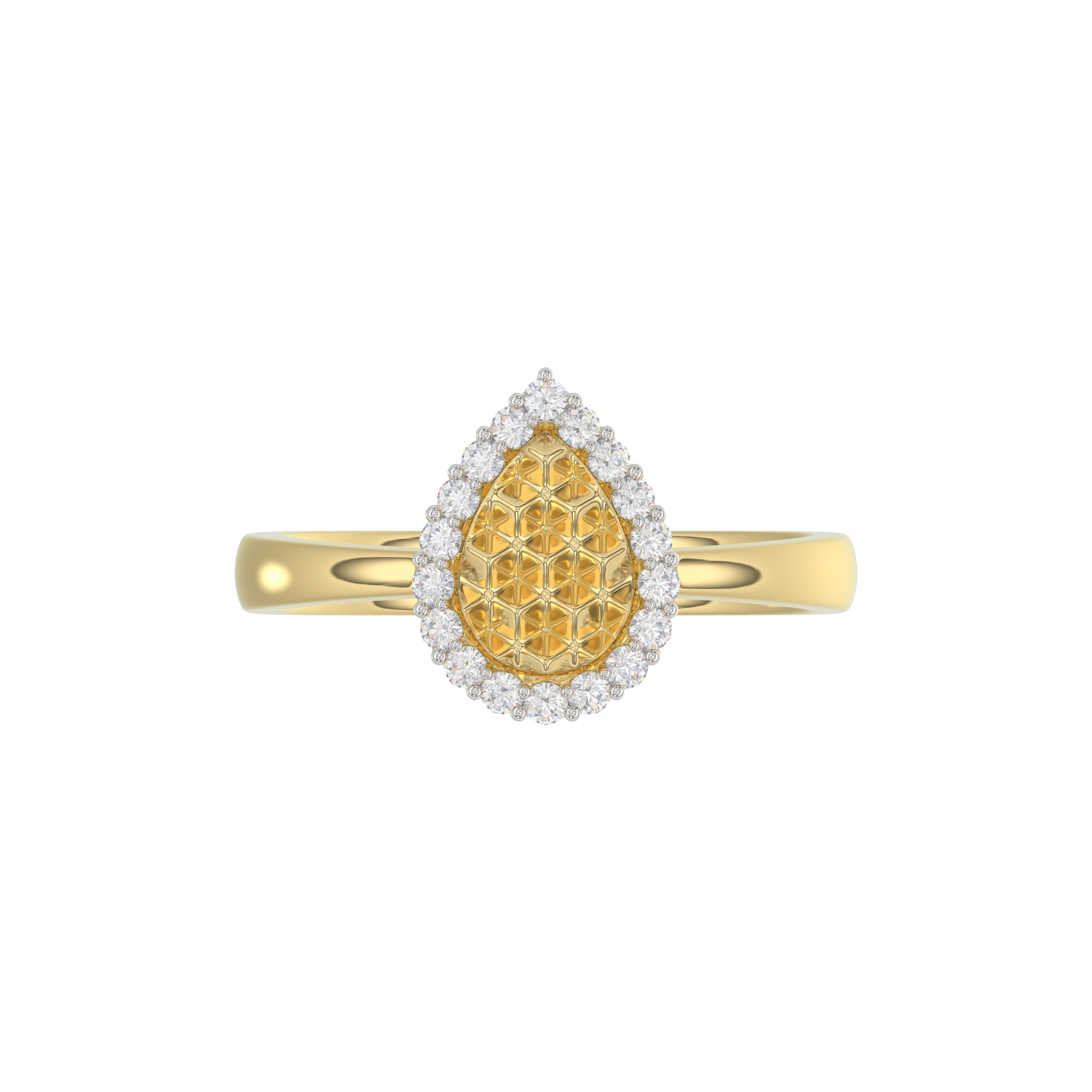 10K Yellow Gold Round Diamond Halo Ring With Nugget Design For Women. A Sparkling And Elegant 0.20 Ct Fine Jewelry Ring Perfect For Gifting.