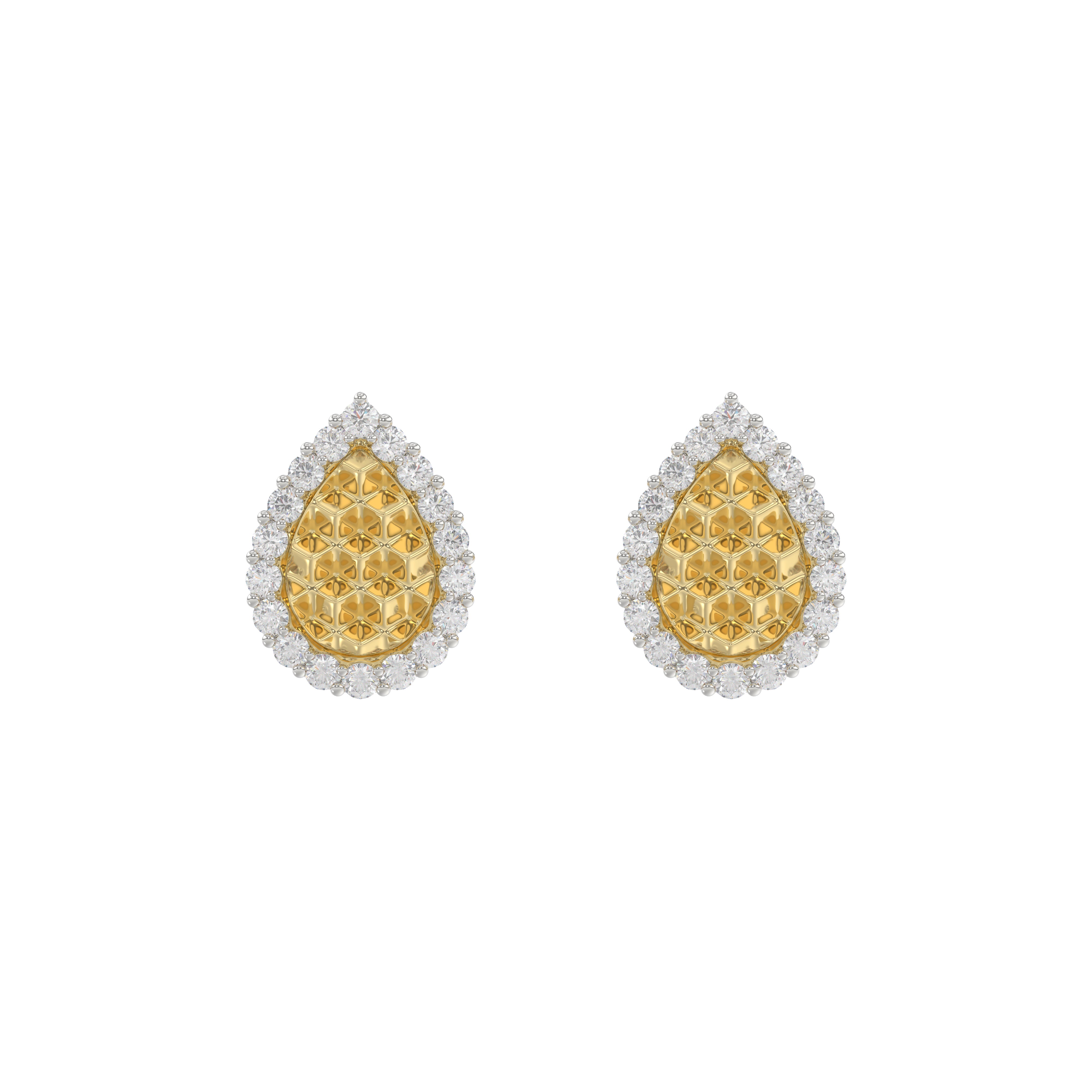 10K Yellow Gold 0.20Ct Ladies Halo Earrings With Nugget Design And Round Diamond Sparkle. A Modern Fine Jewelry Piece Ideal For Gifting Or Daily Wear.