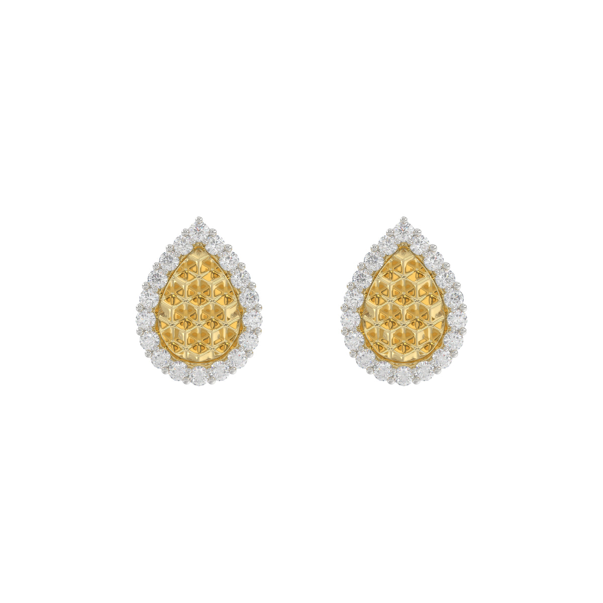 10K Yellow Gold 0.20Ct Ladies Halo Earrings With Nugget Design And Round Diamond Sparkle. A Modern Fine Jewelry Piece Ideal For Gifting Or Daily Wear.