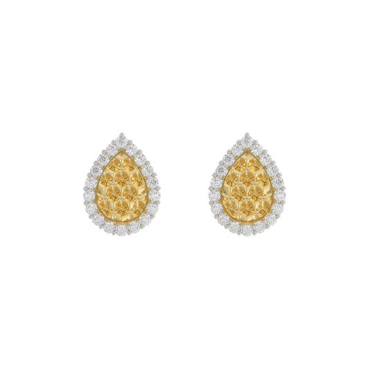 10K Yellow Gold 0.20Ct Ladies Halo Earrings With Nugget Design And Round Diamond Sparkle. A Modern Fine Jewelry Piece Ideal For Gifting Or Daily Wear.