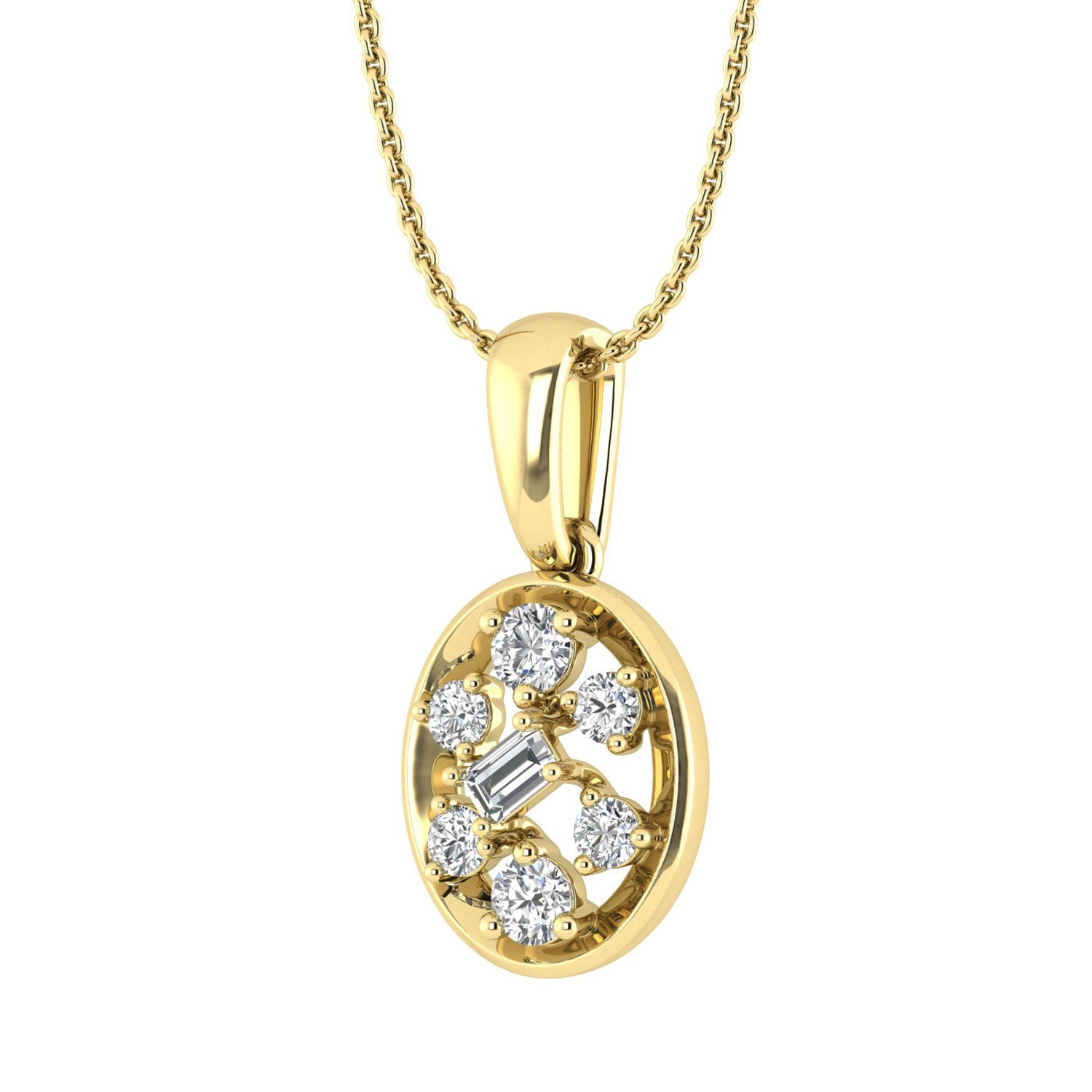 LADIES PENDANT WITH CHAIN 0.20CT ROUND/BAGUETTE DIAMOND 10K YELLOW GOLD