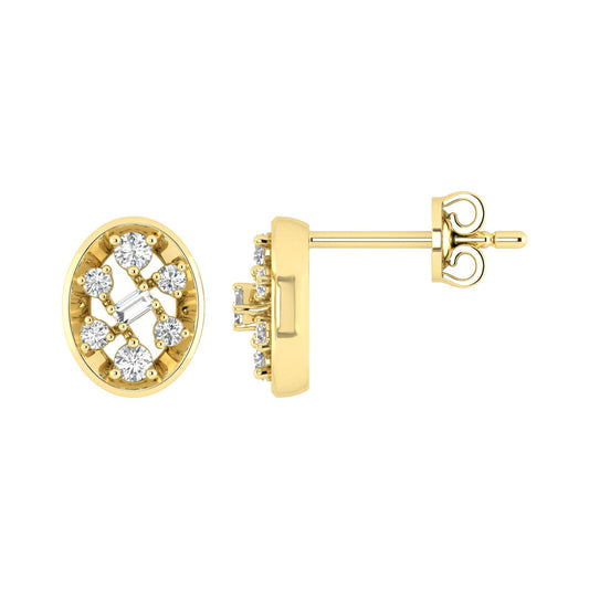 LADIES EARRINGS 0.20CT ROUND/BAGUETTE DIAMOND 10K YELLOW GOLD