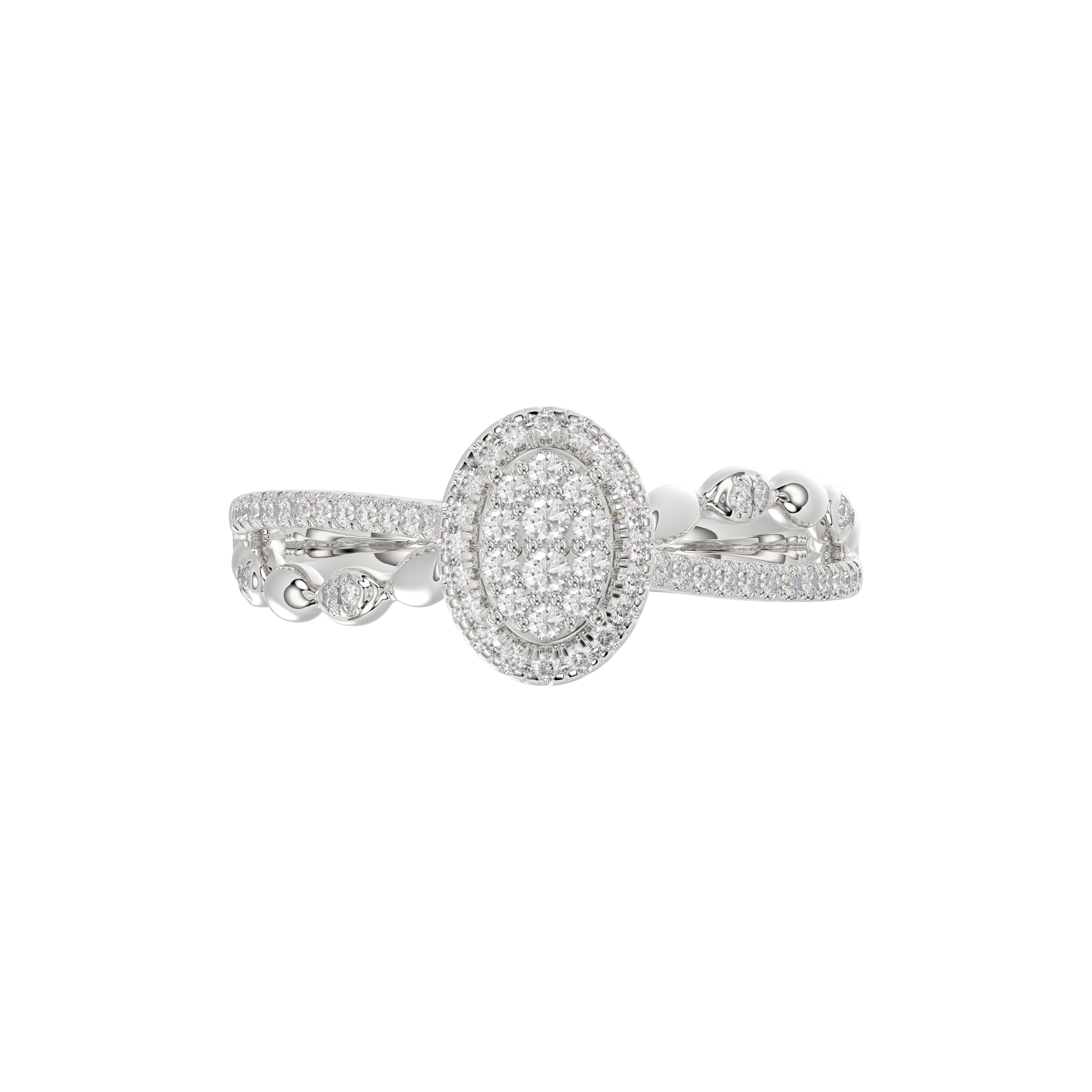Adies 0.25Ct Round Diamond Sterling Silver White Promise Ring � Halo Oval Design With Split Shank, Elegant Women�S Jewelry