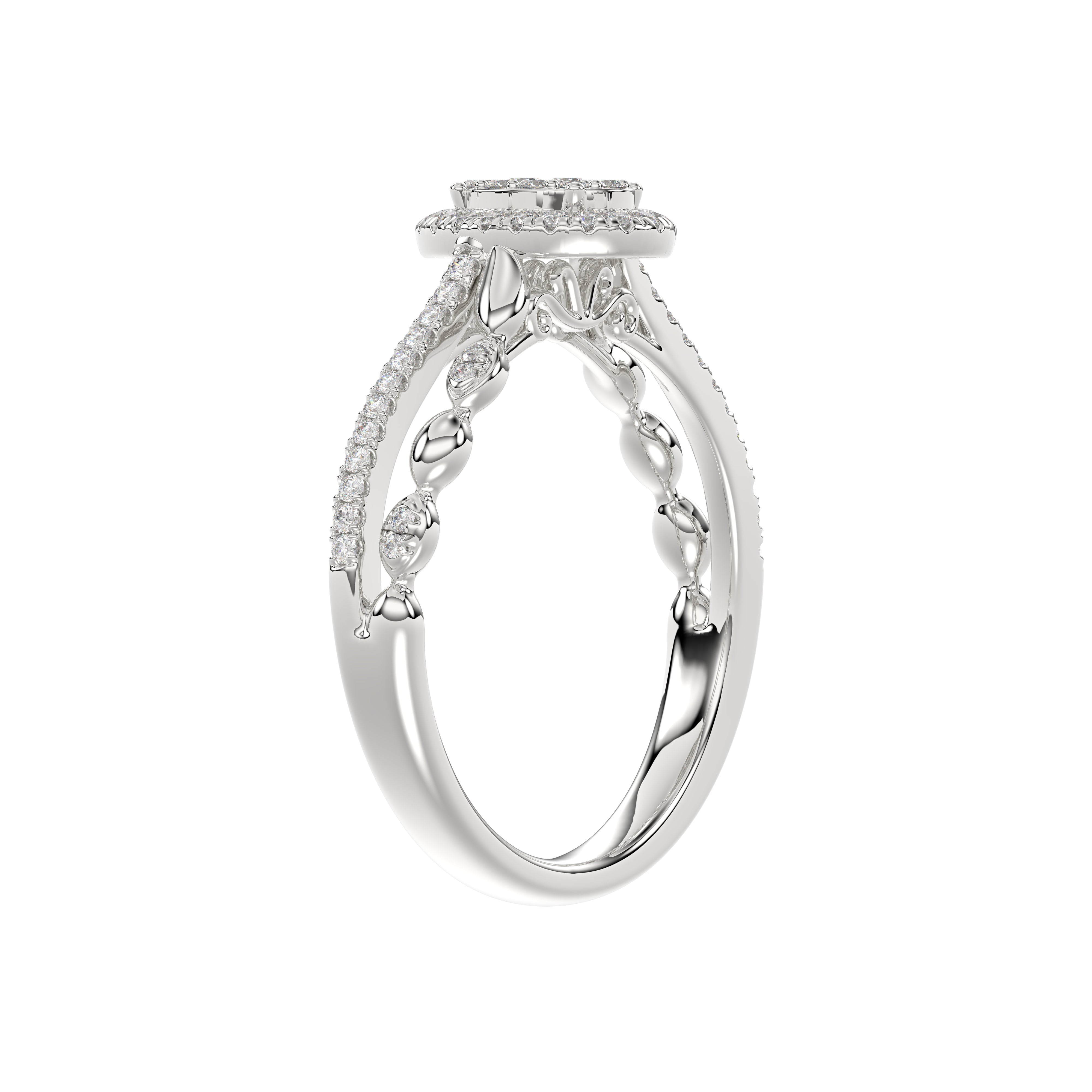 Adies 0.25Ct Round Diamond Sterling Silver White Promise Ring – Halo Oval Design With Split Shank, Elegant Women’S Jewelry