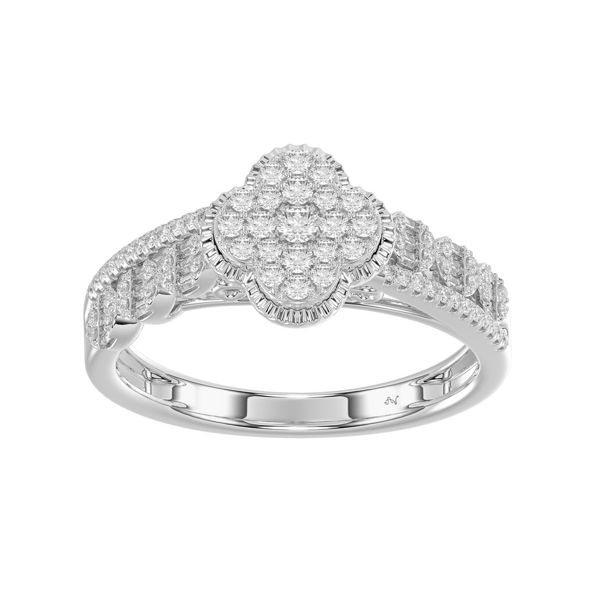 LADIES RING 0.33CT ROUND/BAGUETTE DIAMOND 10K WHITE GOLD