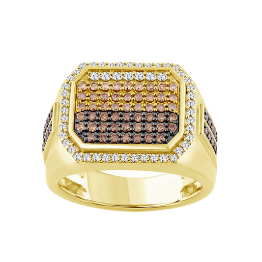 �Ladies Fashion Ring 1.00Ct Round/Dark Brown Diamond 10K Yellow Gold Statement Jewelry For Women