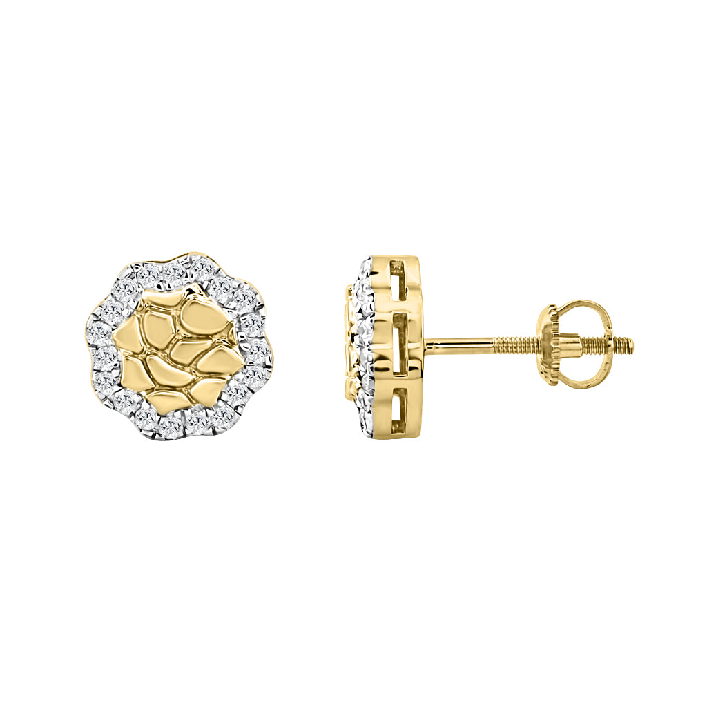 �Shiny Ladies Halo Fashion Earrings 0.33Ct Round Diamond 10K Yellow Gold Elegant Gold Diamond Jewelry For Women