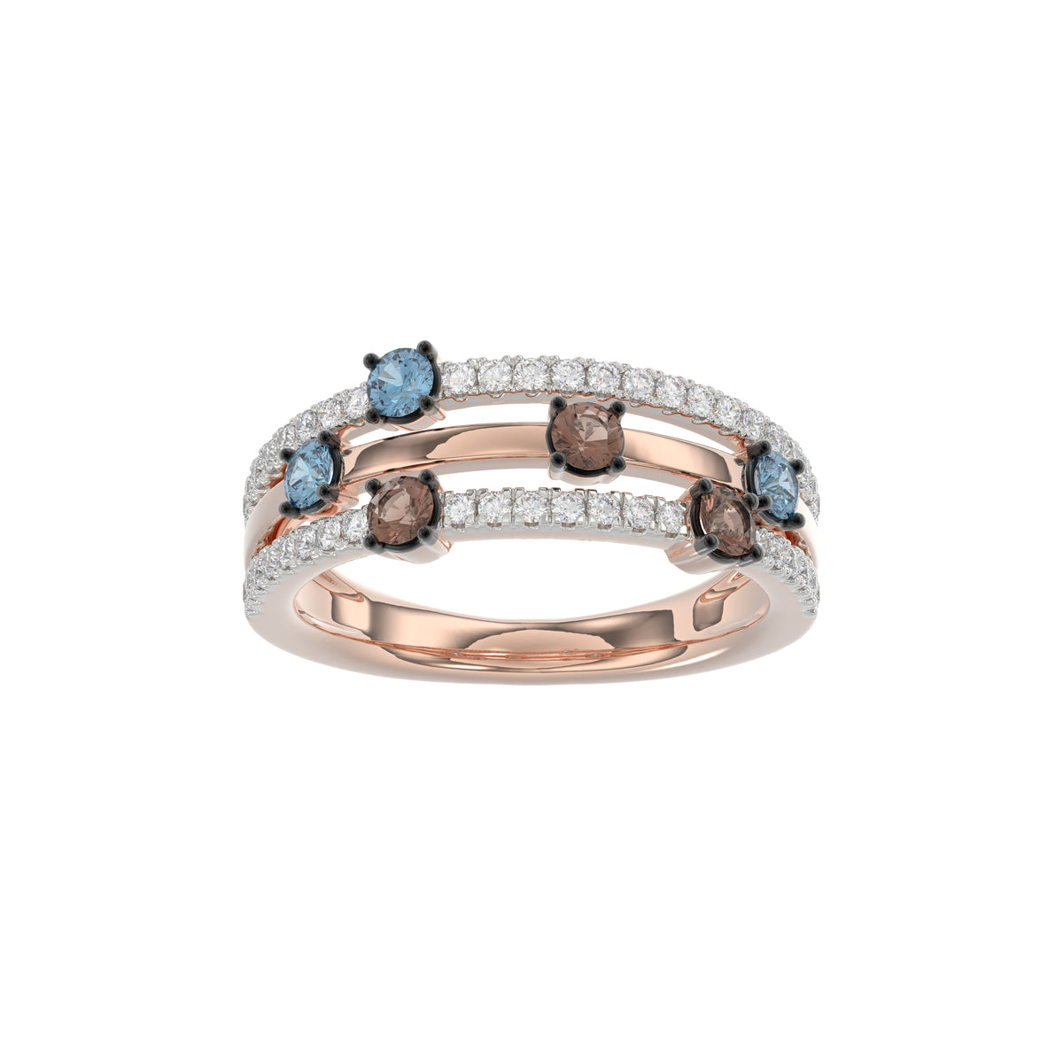 LADIES BAND 0.75CT ROUND/ROUND BLUE/DARK BROWN DIAMOND 14K ROSE GOLD