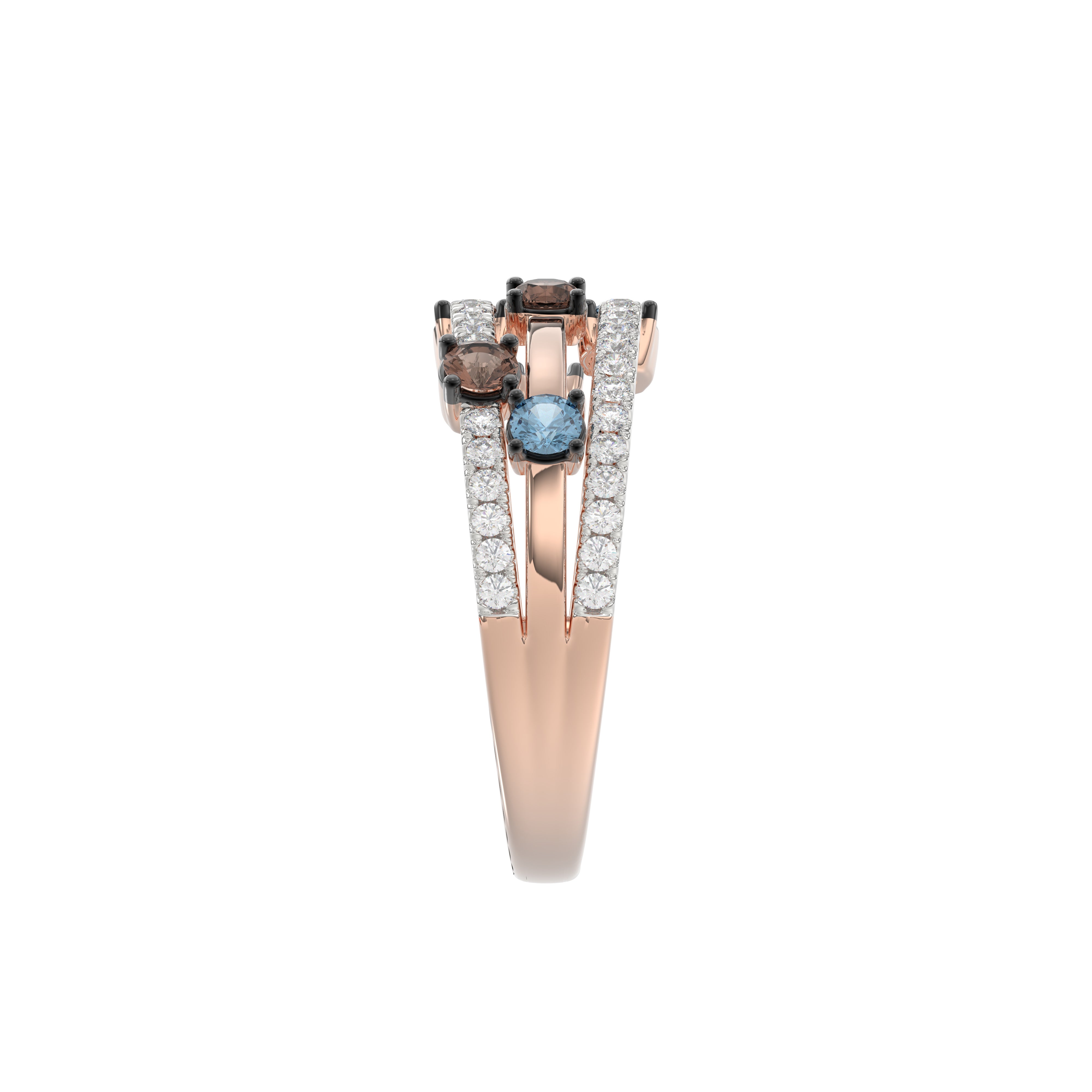 LADIES BAND 0.75CT ROUND/ROUND BLUE/DARK BROWN DIAMOND 14K ROSE GOLD