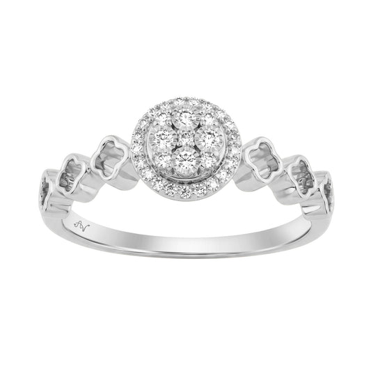 Ladies Sterling Silver 0.13Ct Round Diamond Halo Ring Classic Ladies Diamond Jewelry Ring